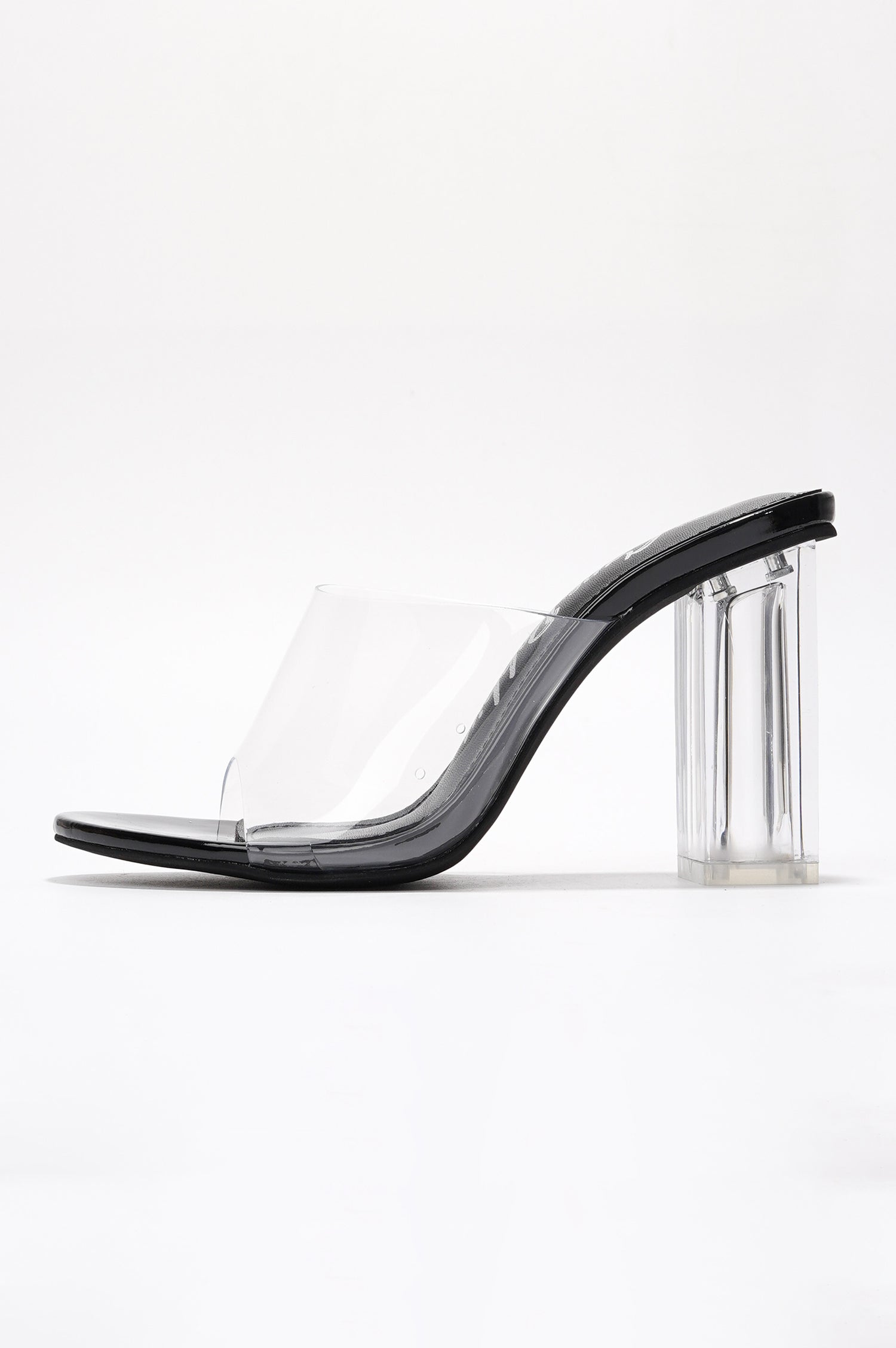 Fusion Clear Slip-On Transparent Straps, Round Toe Block Heels - Black - Cape Robbin