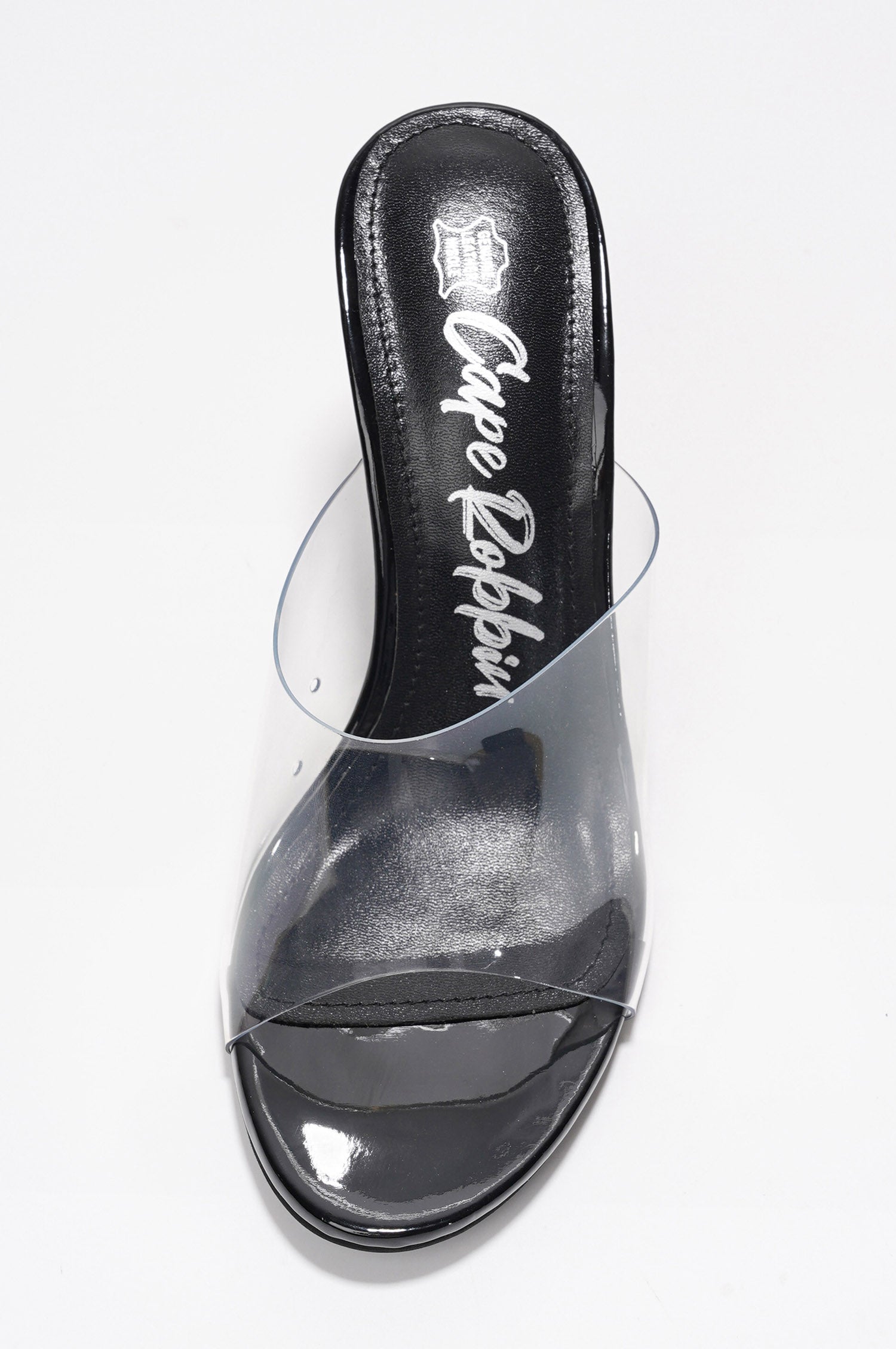 Fusion Clear Slip-On Transparent Straps, Round Toe Block Heels - Black - Cape Robbin
