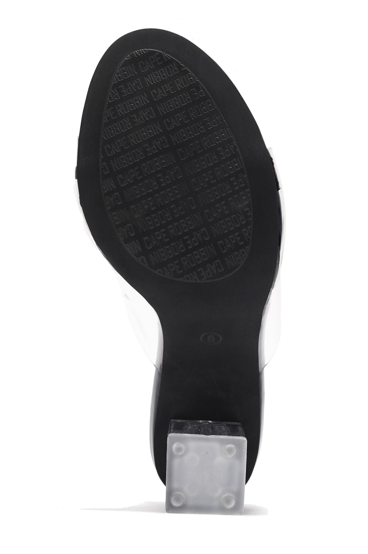 Fusion Clear Slip-On Transparent Straps, Round Toe Block Heels - Black - Cape Robbin