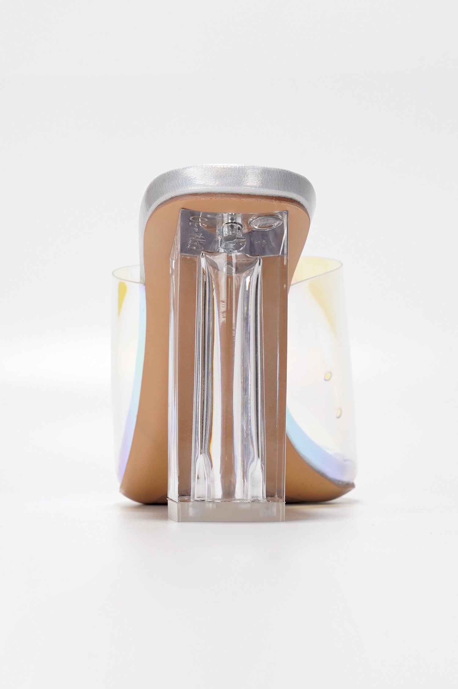 Fusion Clear Slip-On Transparent Straps, Round Toe Block Heels - Holographic - Cape Robbin