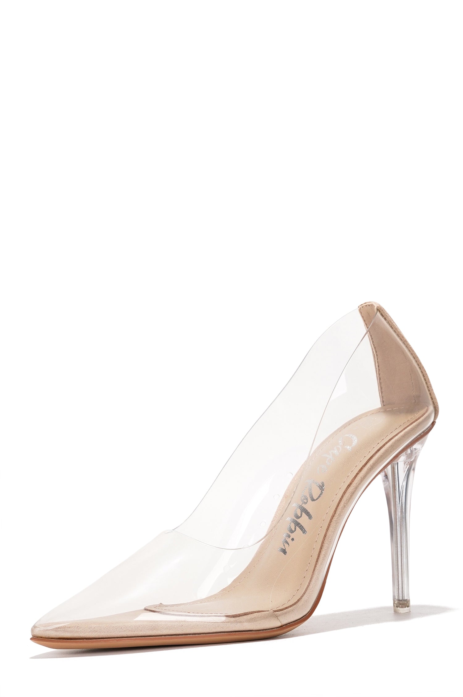 Glass Doll.A Stiletto Heel Pumps - Pointed Toe Slip On High Heels - Beige