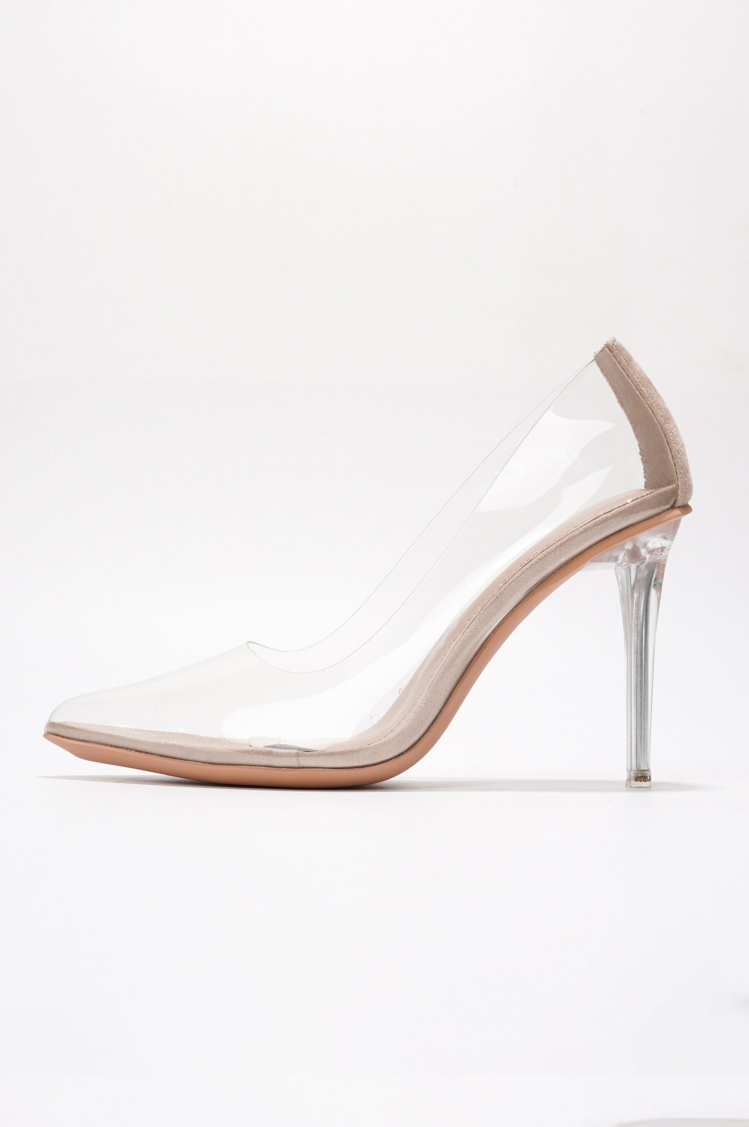 Glass Doll.A Stiletto Heel Pumps - Pointed Toe Slip On High Heels - Beige