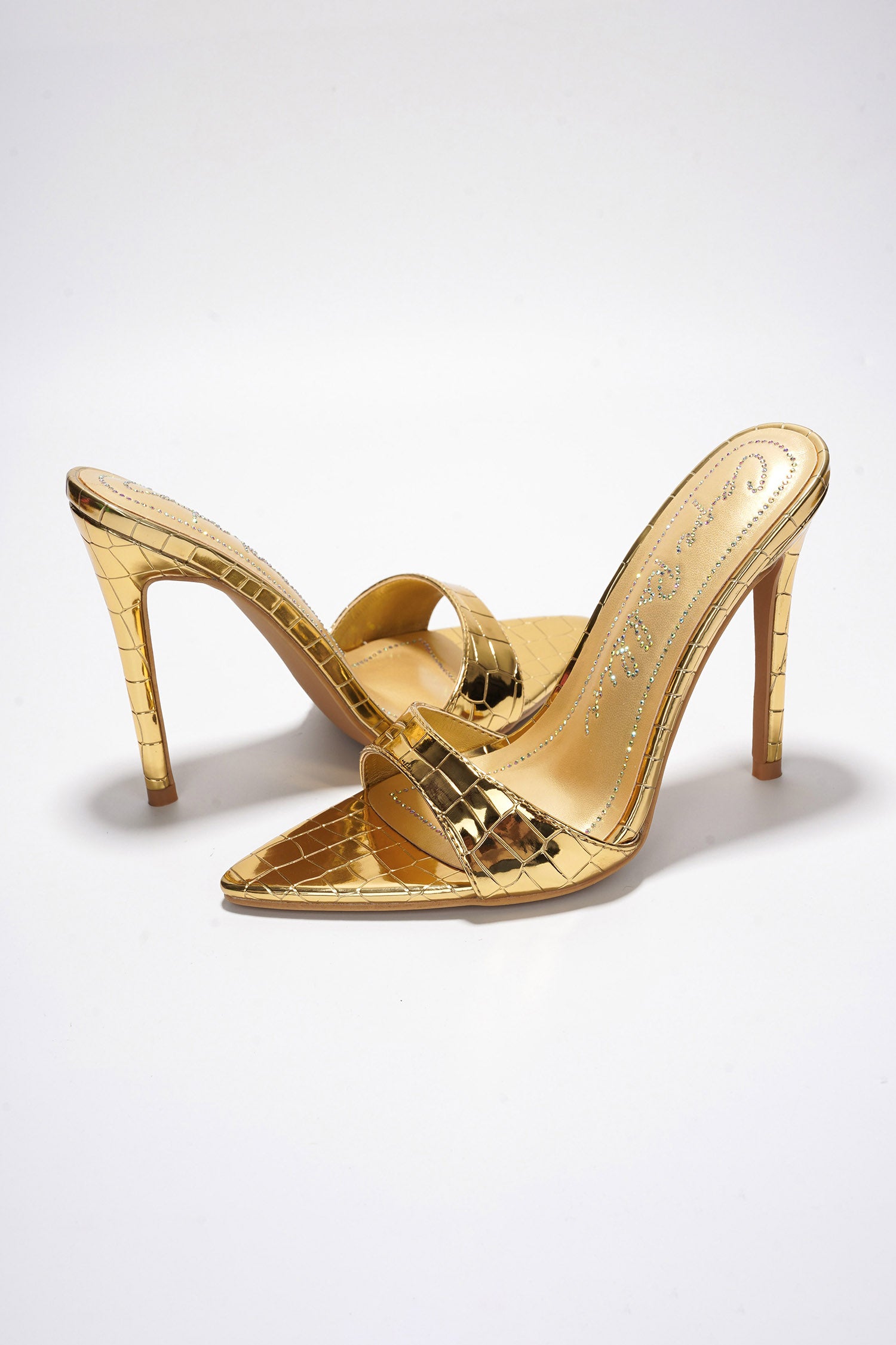 Holly Croc Print Stiletto Heel Mules Gold – Cape Robbin