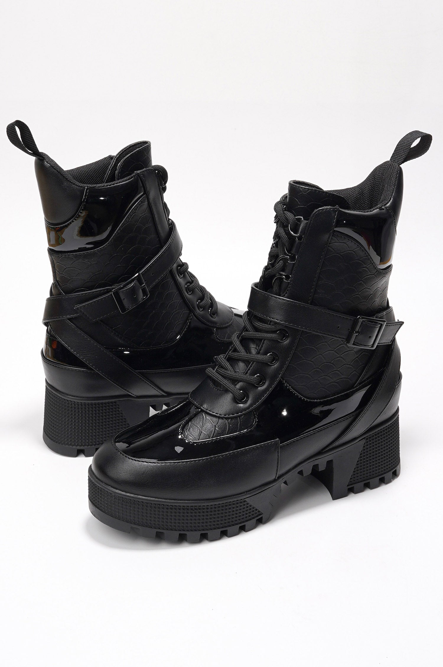 Hot Rod Chunky Heel Combat Boots - Platform Lace Up Ankle Boots - Black - Cape Robbin