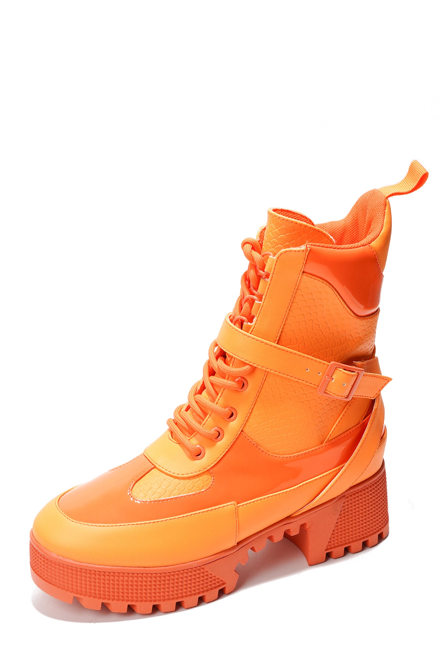 Hot Rod Chunky Heel Combat Boots - Platform Lace Up Ankle Boots - Orange - Cape Robbin