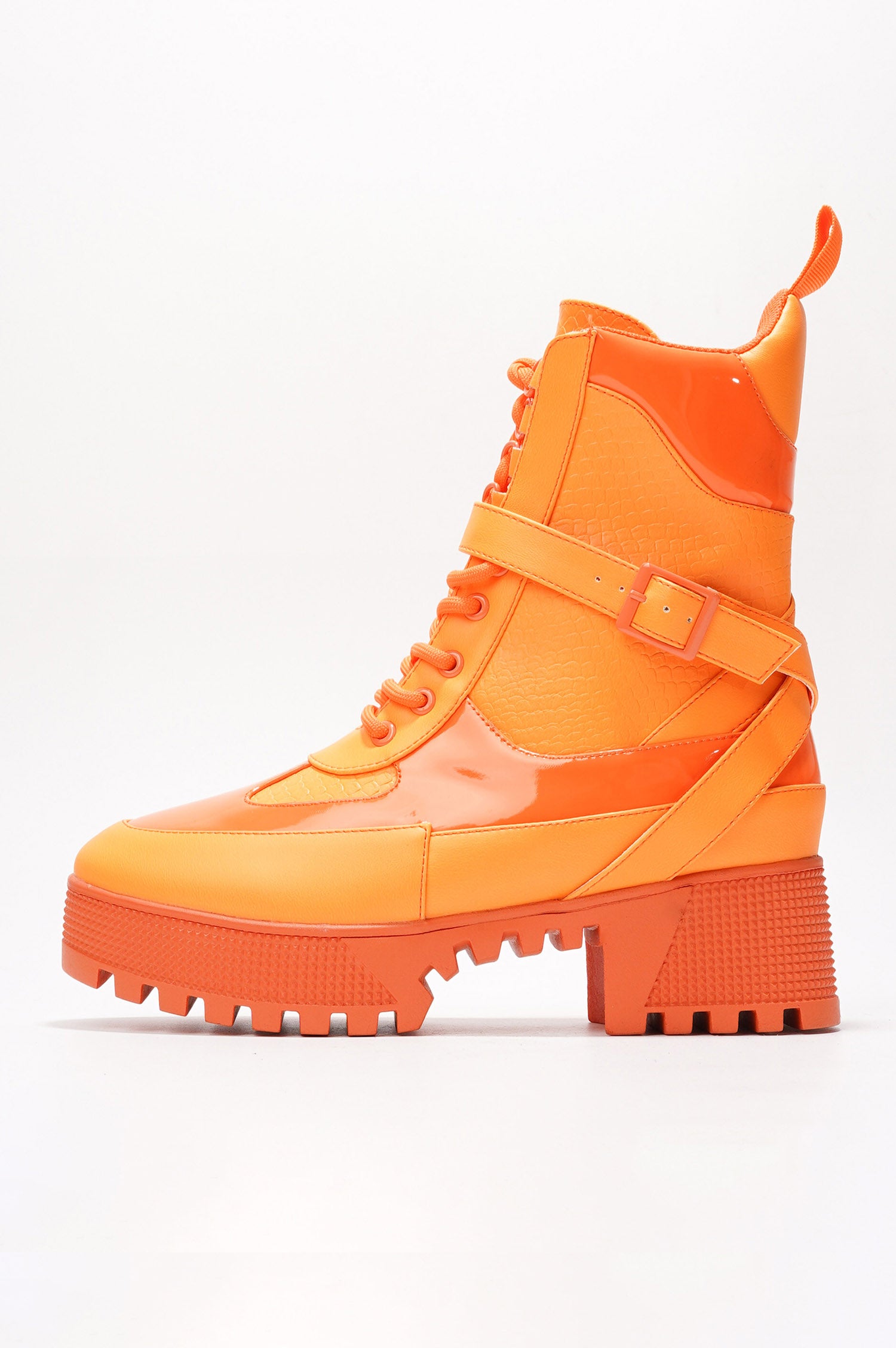 Hot Rod Chunky Heel Combat Boots - Platform Lace Up Ankle Boots - Orange - Cape Robbin
