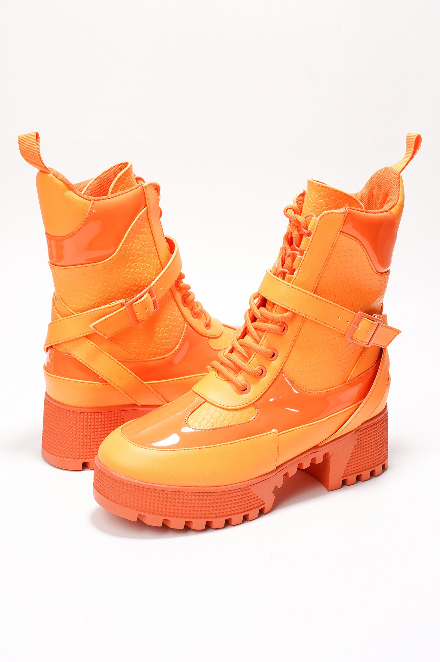 Hot Rod Chunky Heel Combat Boots - Platform Lace Up Ankle Boots - Orange - Cape Robbin