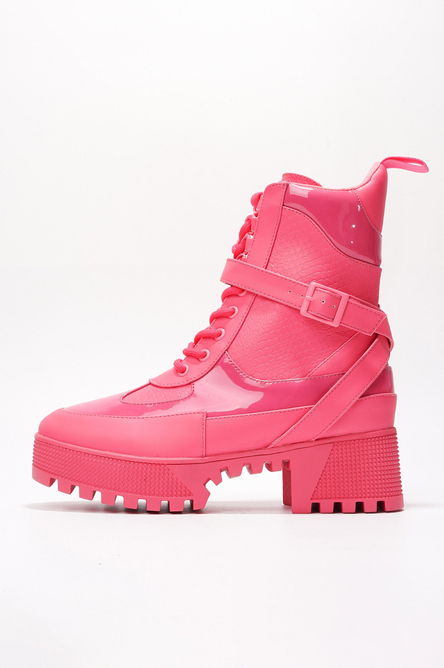 Hot Rod Chunky Heel Combat Boots - Platform Lace Up Ankle Boots - Pink - Cape Robbin