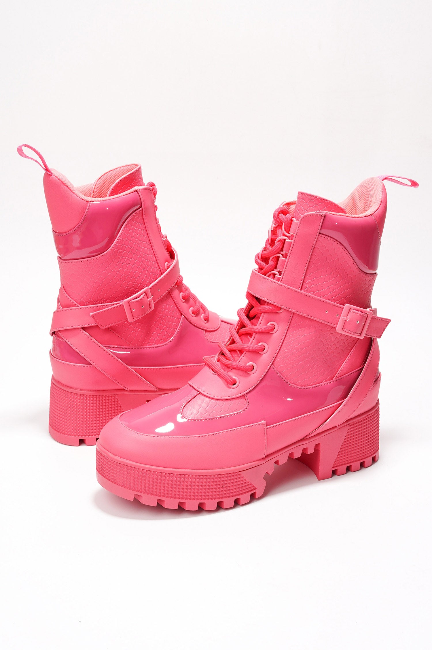 Hot Rod Chunky Heel Combat Boots - Platform Lace Up Ankle Boots - Pink - Cape Robbin