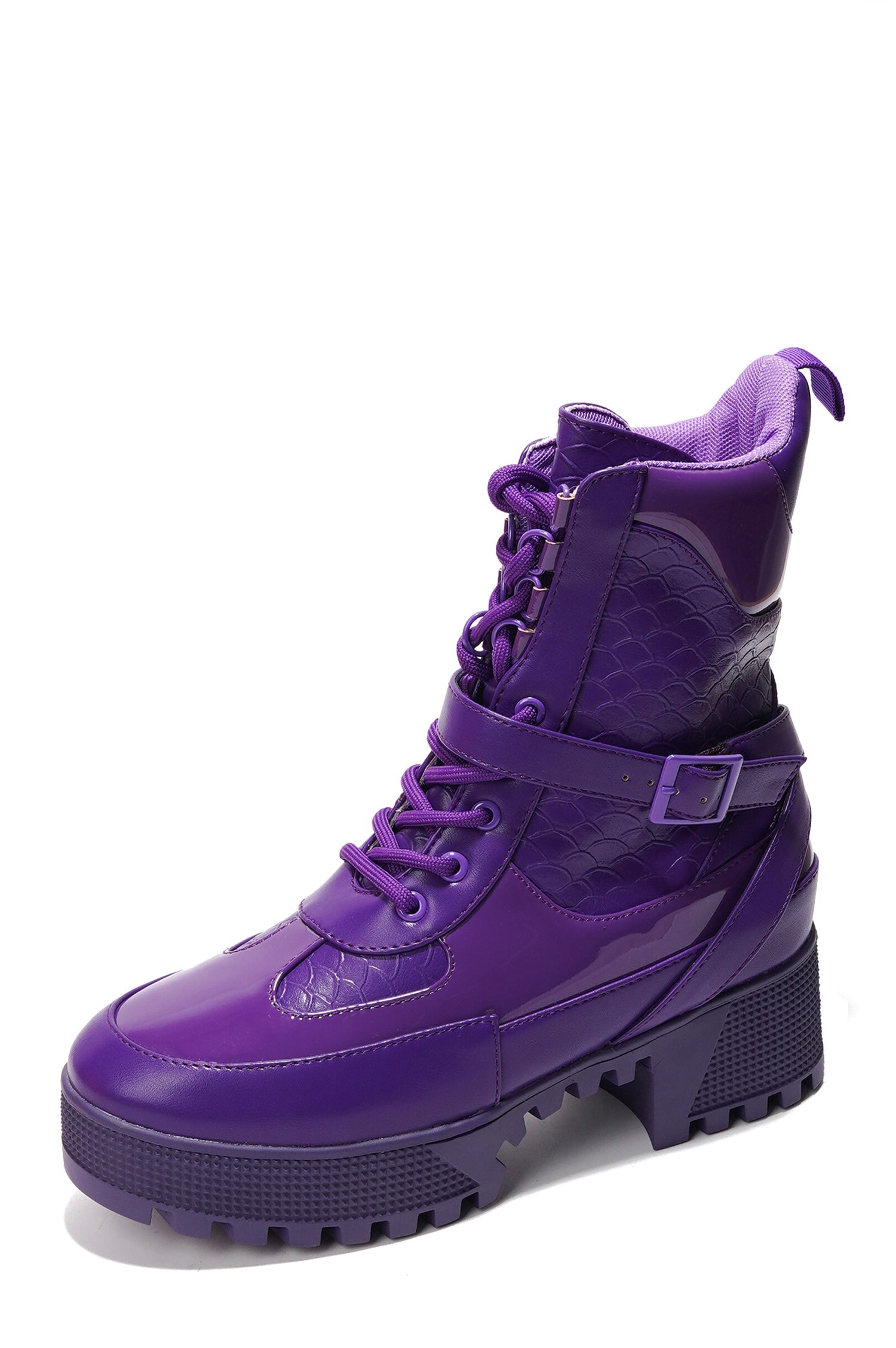 Hot Rod Chunky Heel Combat Boots - Platform Lace Up Ankle Boots - Purple - Cape Robbin
