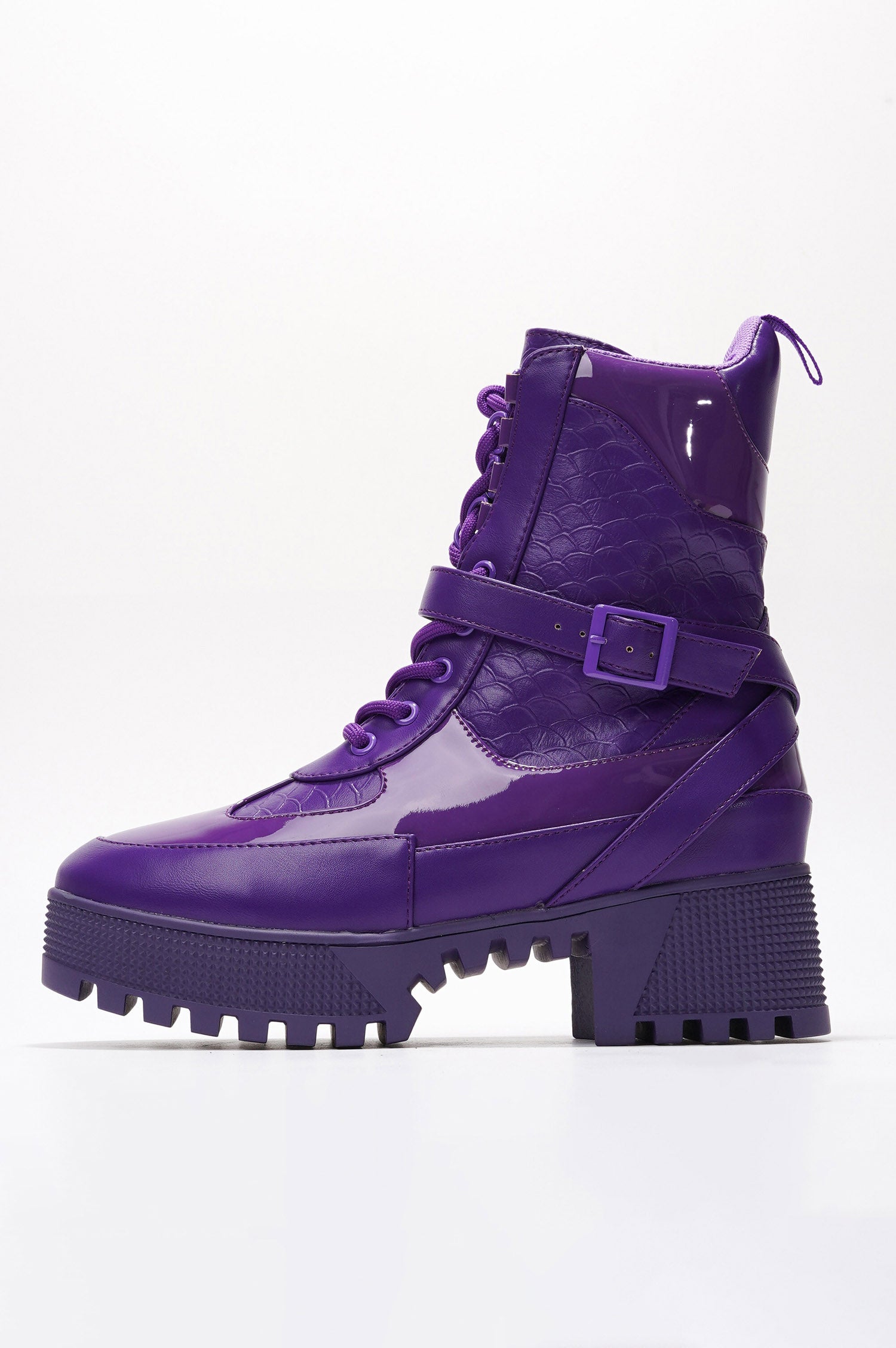Hot Rod Chunky Heel Combat Boots - Platform Lace Up Ankle Boots - Purple - Cape Robbin