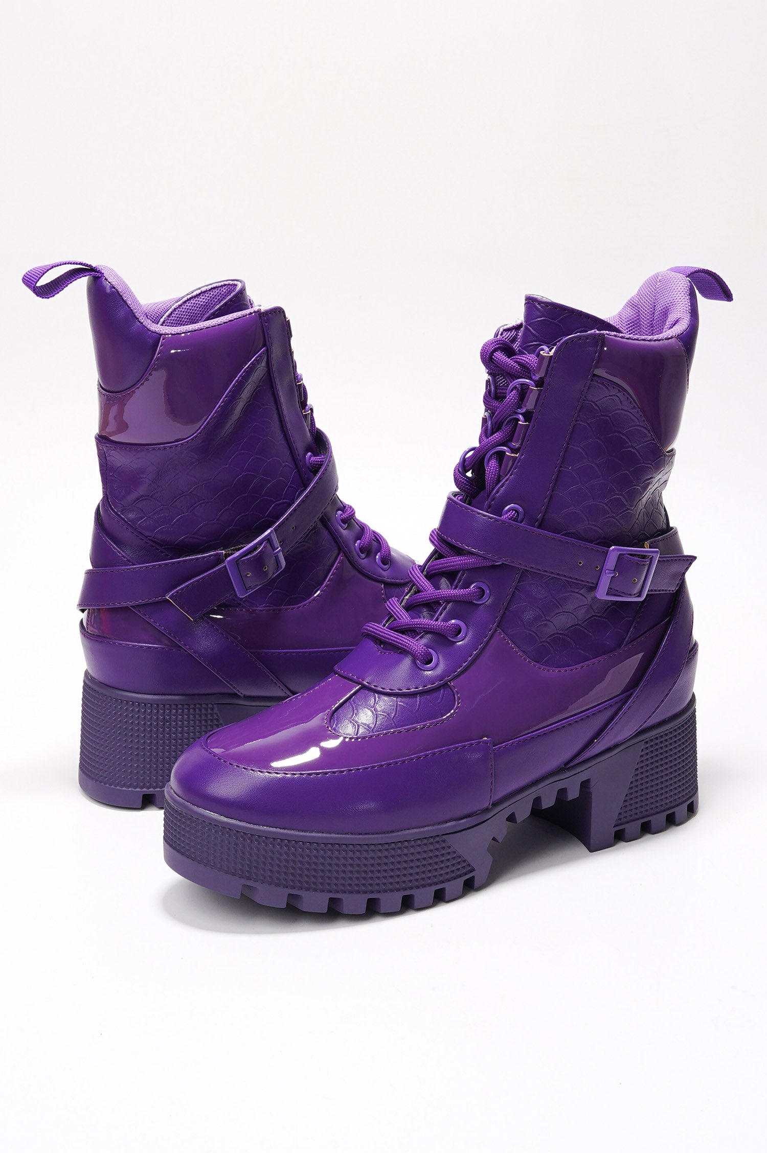 Hot Rod Chunky Heel Combat Boots - Platform Lace Up Ankle Boots - Purple - Cape Robbin
