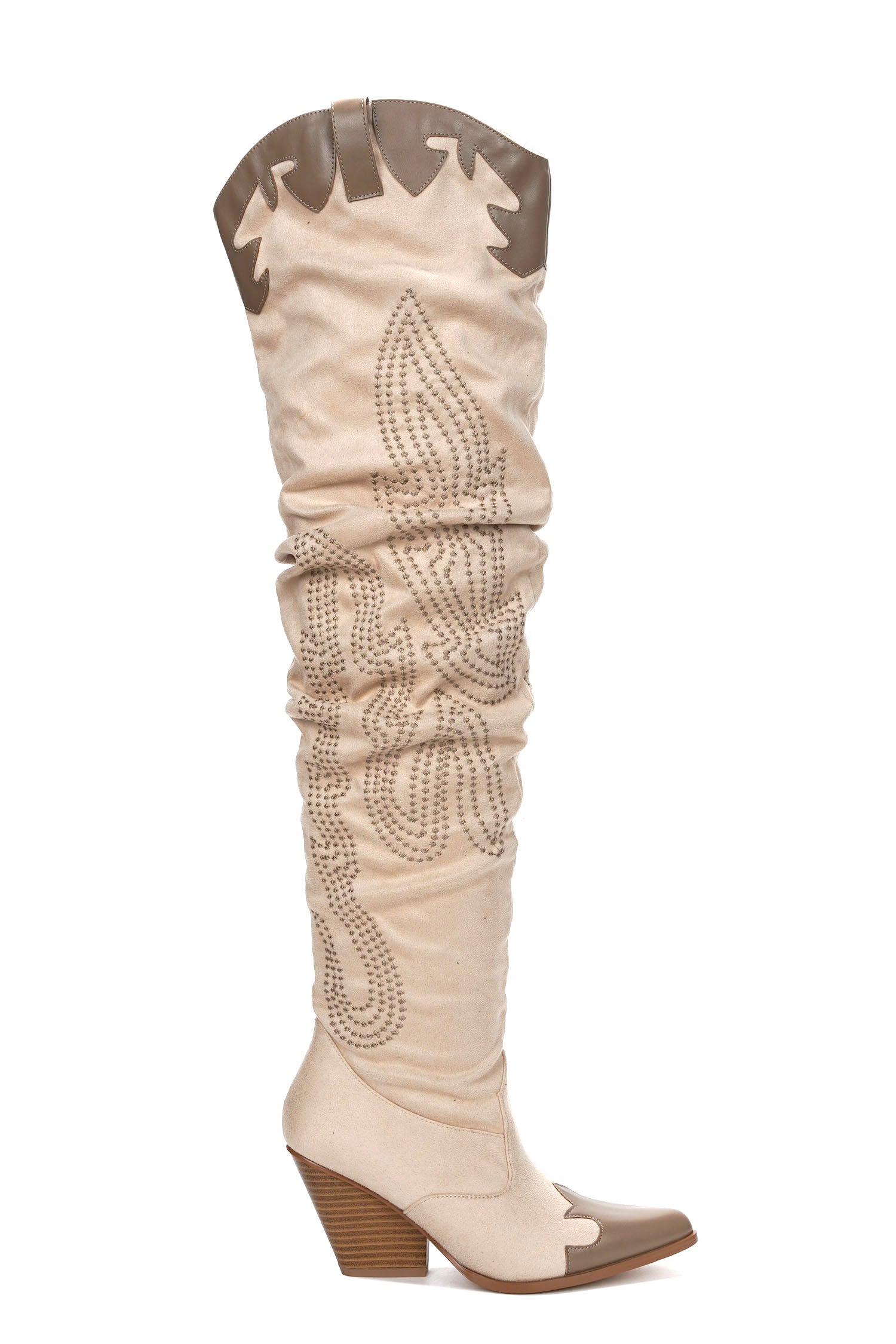 Icona Embroidery Thigh-High Cowboy Boots - Cream