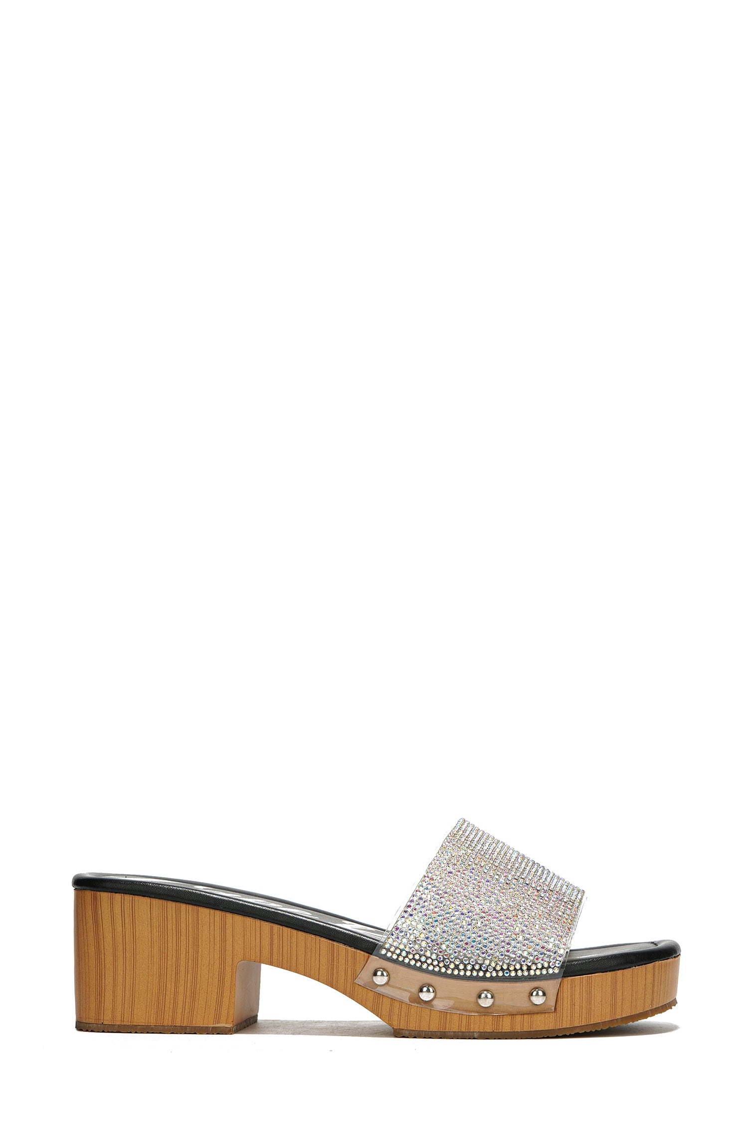 Jami Wooden Midsole Rhinestone Stud Platform - Black