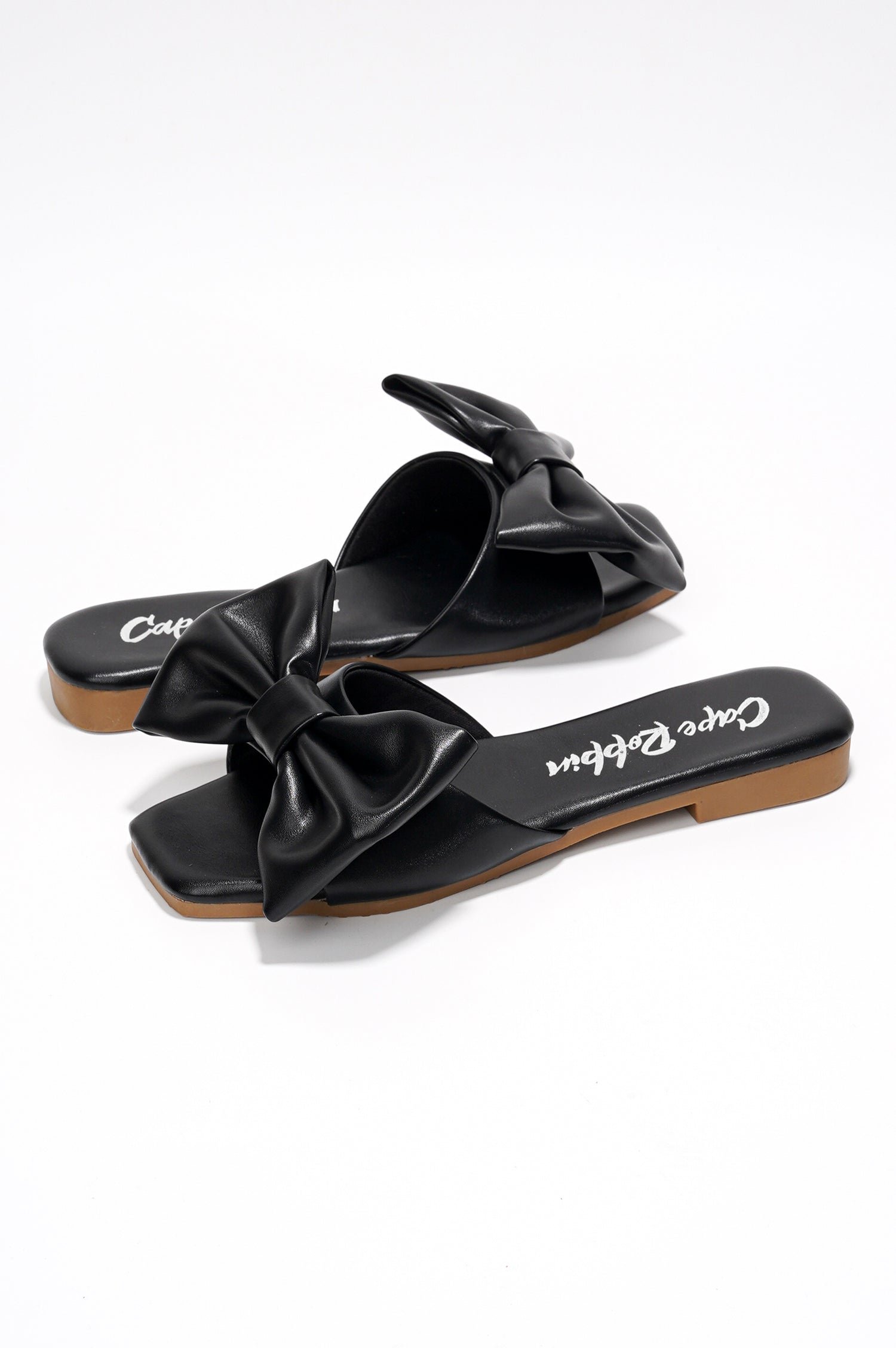 Juju Bow Mule Slide Sandals - Open Toe Slip On Sandals - Black - Cape Robbin