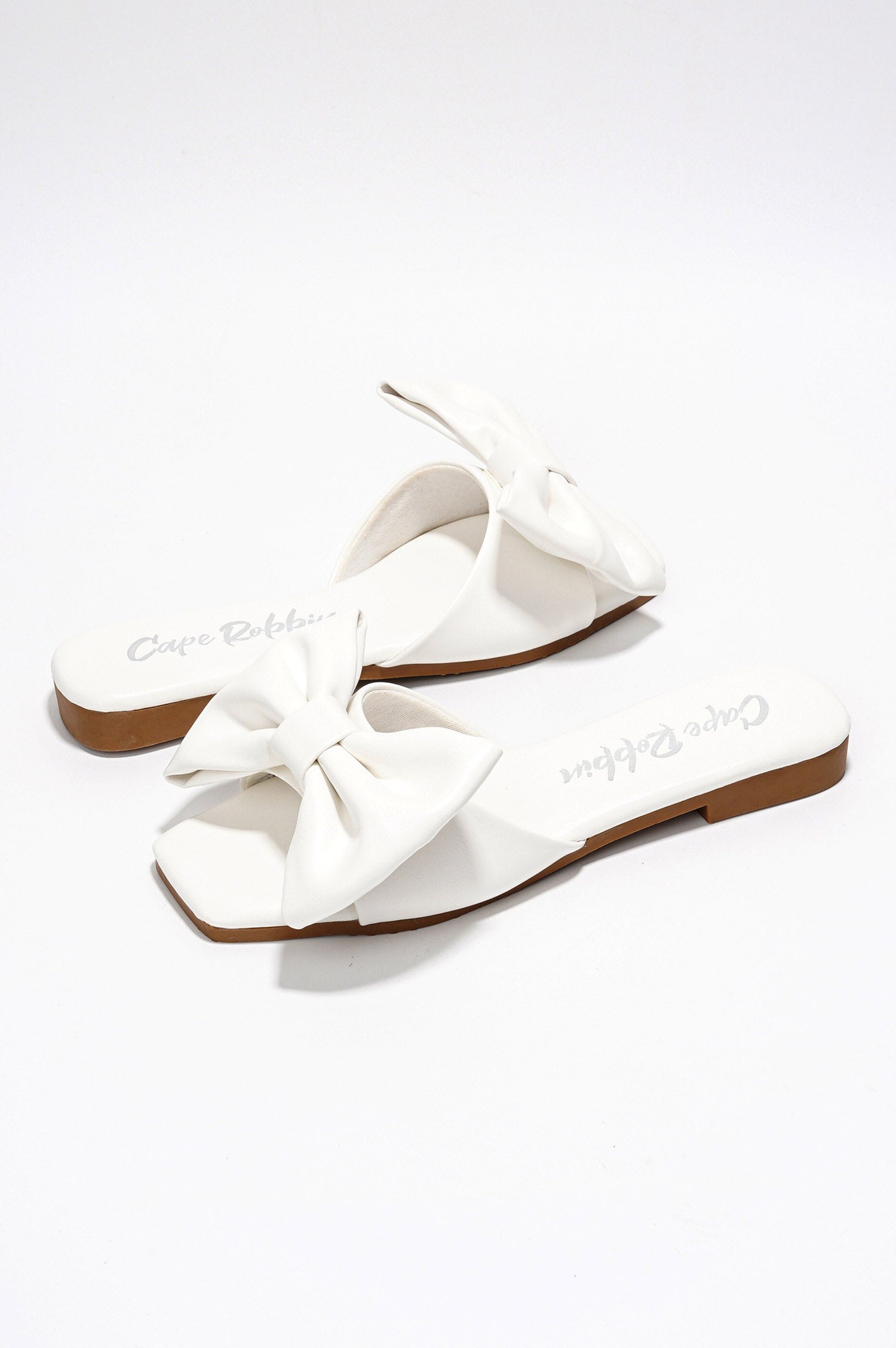Juju Bow Mule Slide Sandals - Open Toe Slip On Sandals - White - Cape Robbin