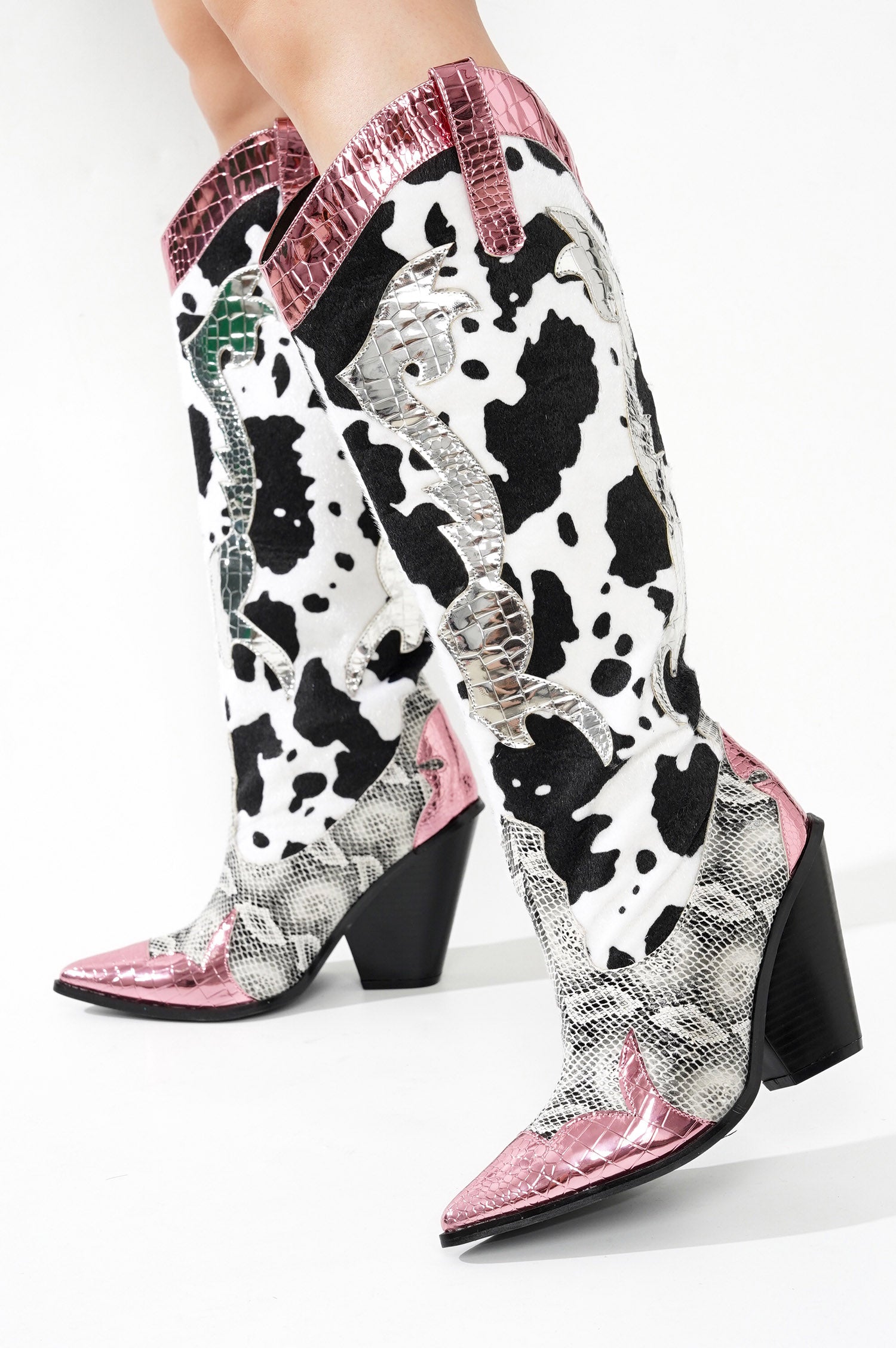 Karine Animal Print Western Cowgirl Boots - Pink