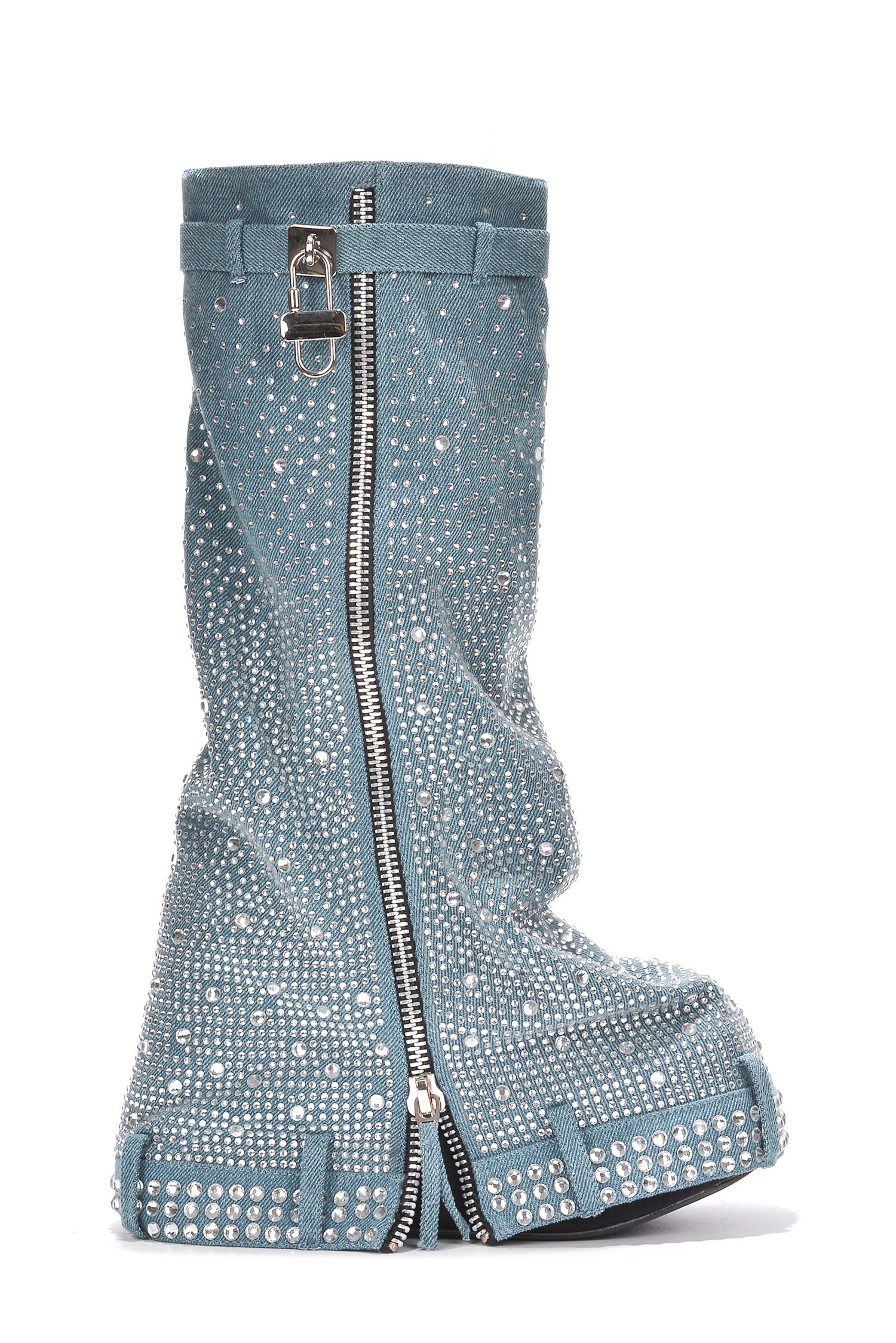Kastel Denim Rainbow Rhinestone Platform Boots - Denim