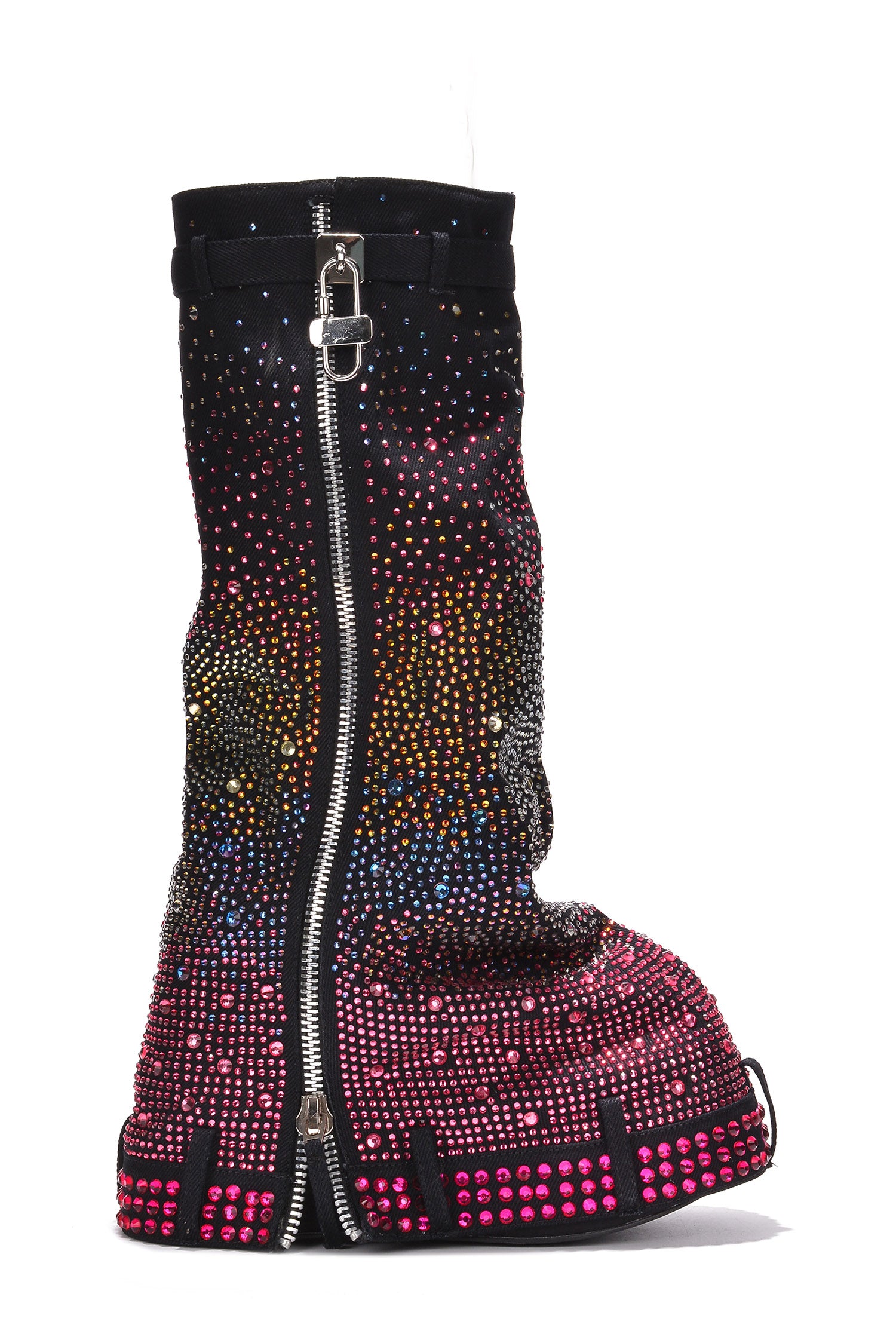 Kastel Denim Rainbow Rhinestone Platform Boots - Multicolor