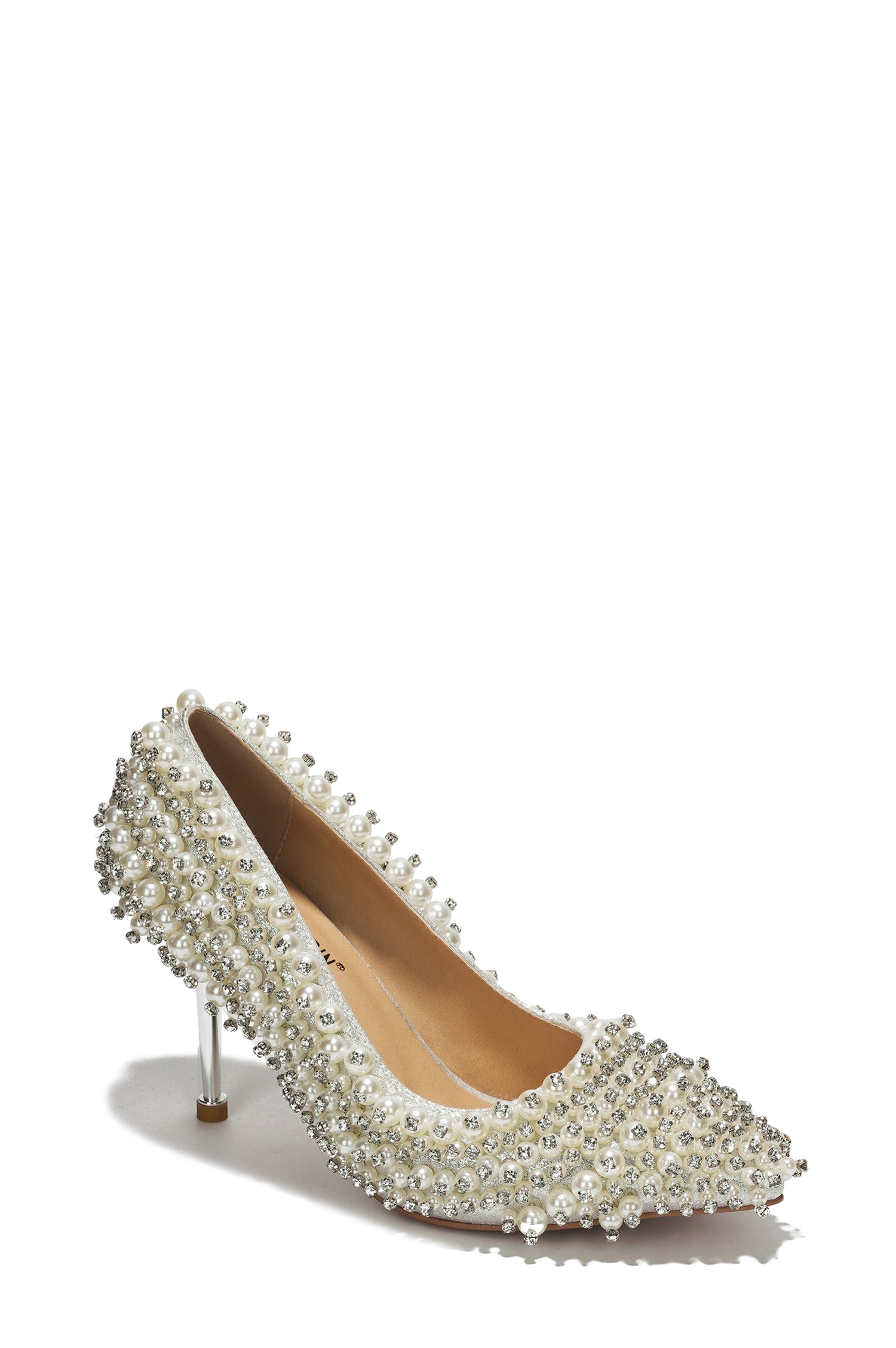Katine  Luxe Pearl Crystal Stiletto Heel - White
