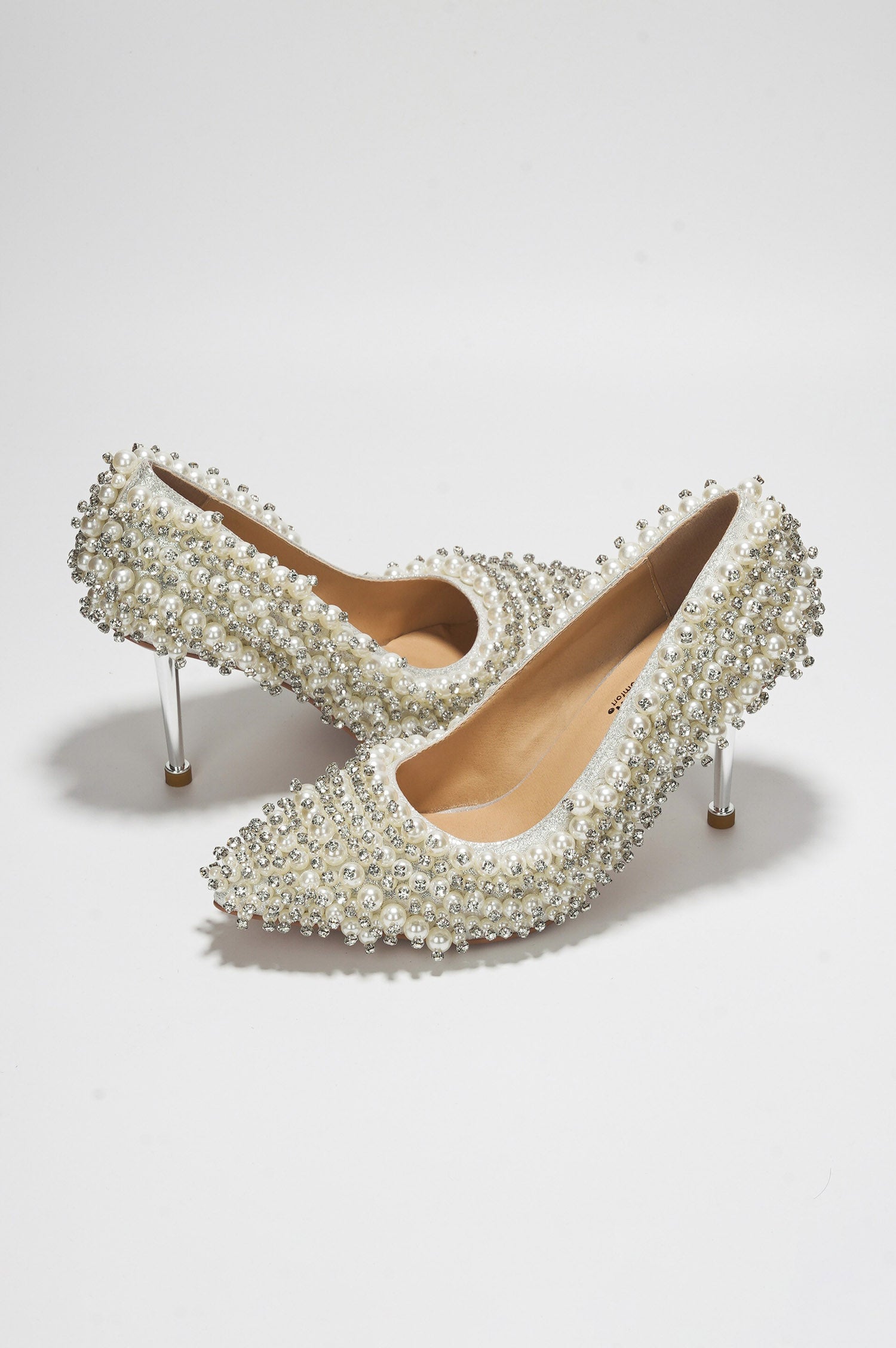 Katine  Luxe Pearl Crystal Stiletto Heel - White