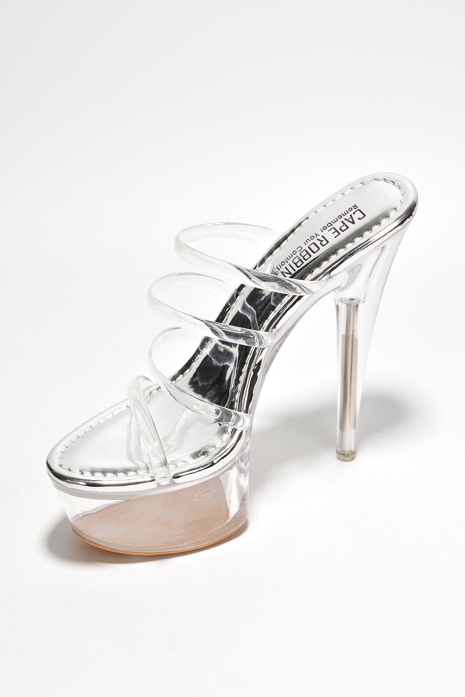 Kim Platform Stiletto Heel Sandals - Round Open Toe Slip On High Heels - Silver