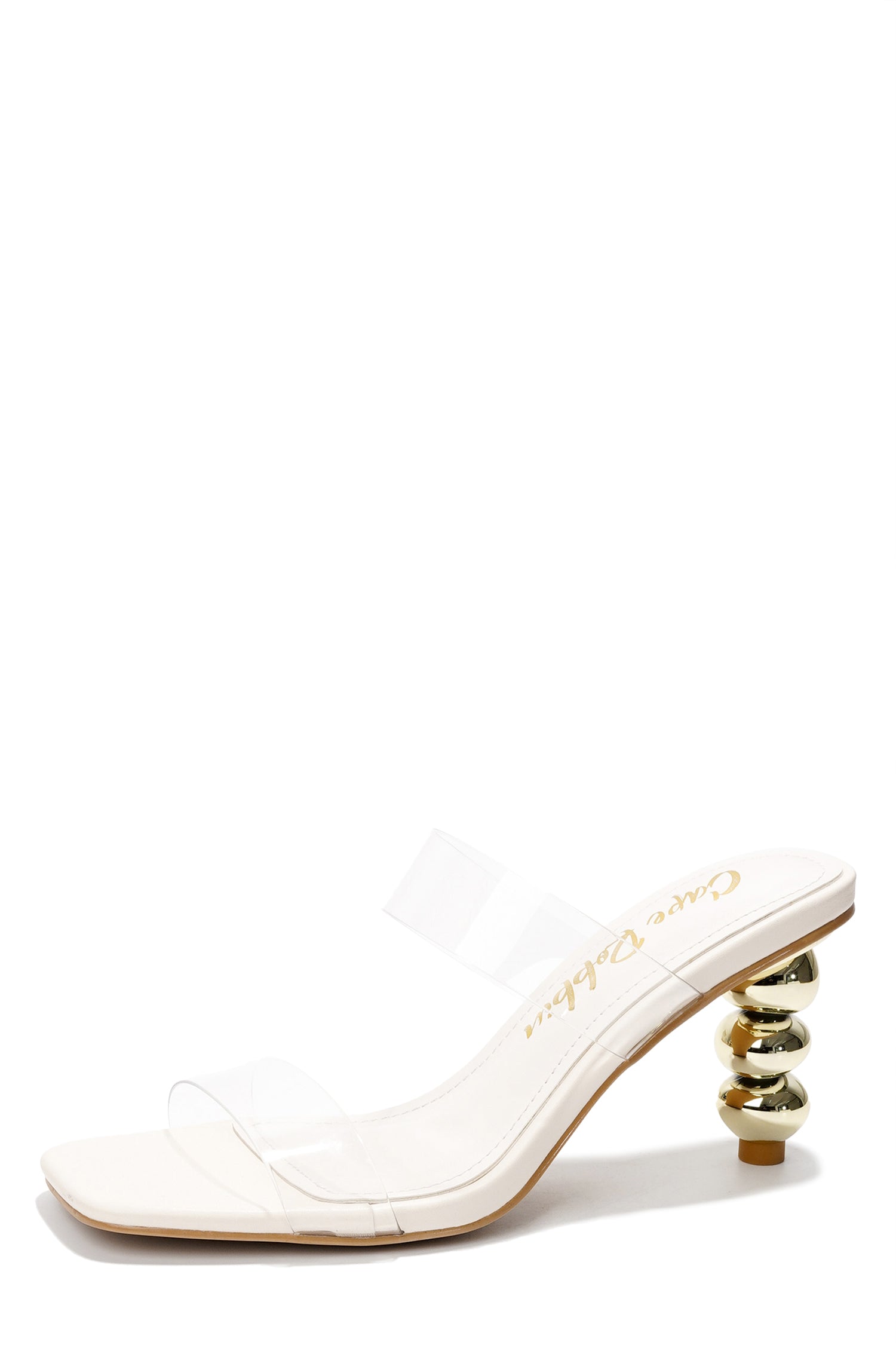 Kimberly Block Heel Mule Sandals - Square Toe Slip On Heeled Sandals - Off White