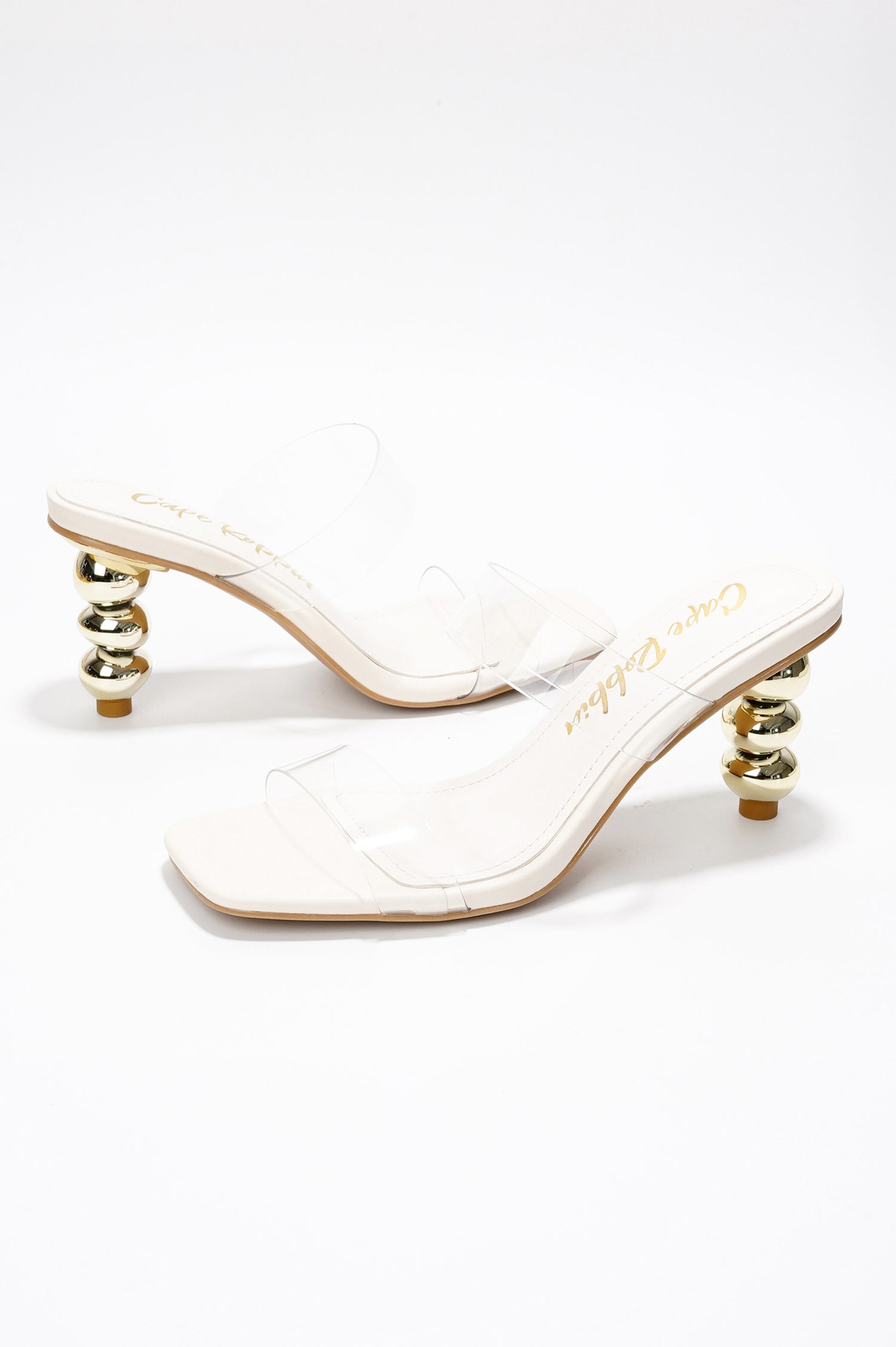 Kimberly Block Heel Mule Sandals - Square Toe Slip On Heeled Sandals - Off White