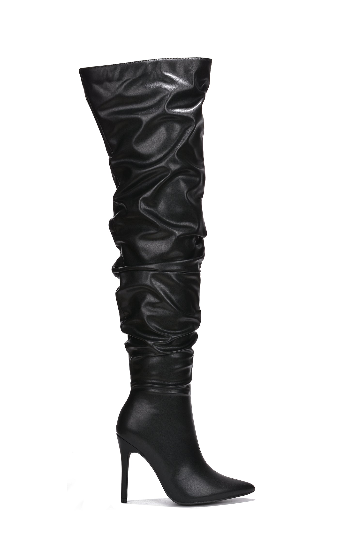 Leexa Women's Thigh High Slouch Boots - Pointed Toe Over The Knee Boots - Black - Cape Robbin