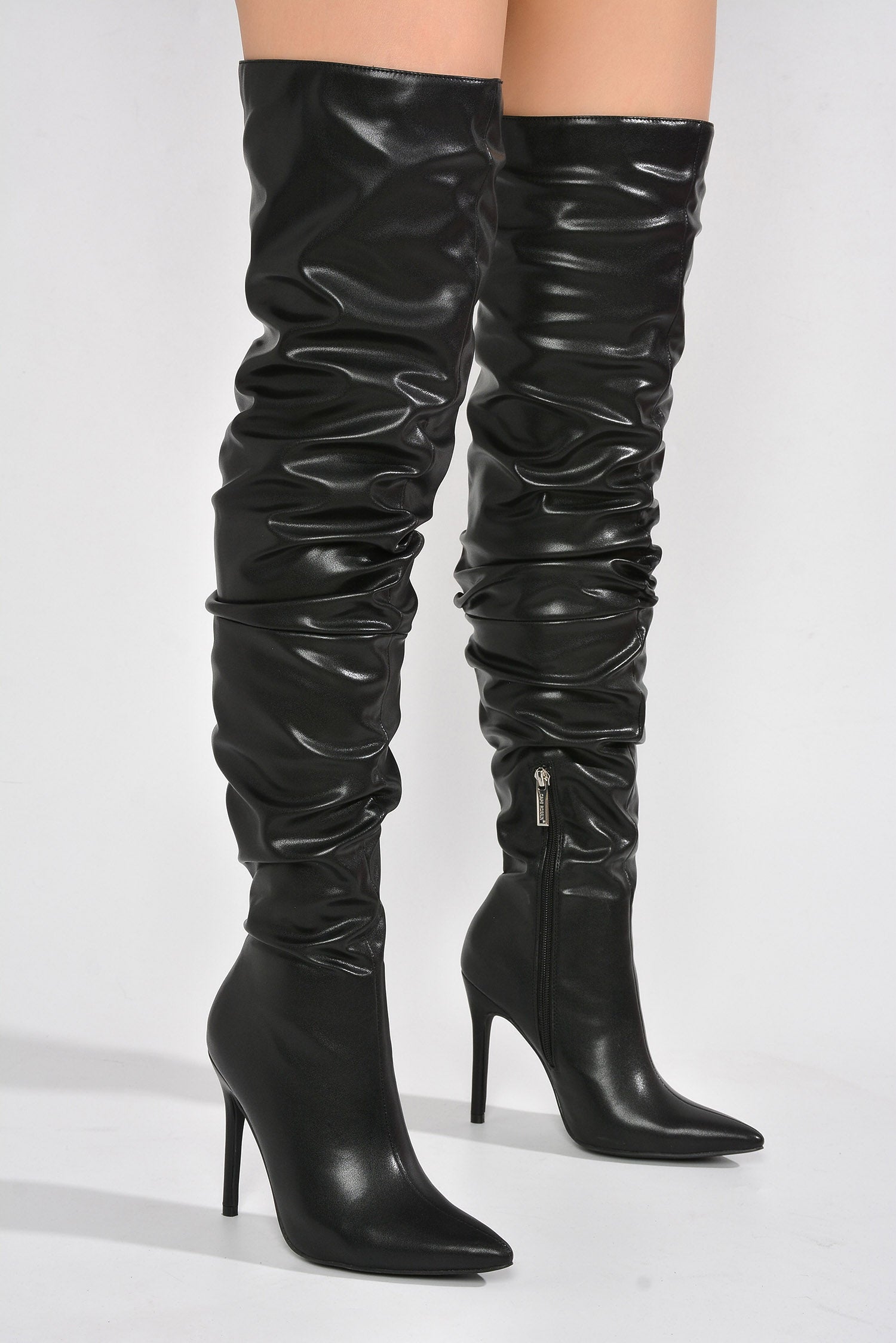 Leexa Women's Thigh High Slouch Boots - Pointed Toe Over The Knee Boots - Black - Cape Robbin