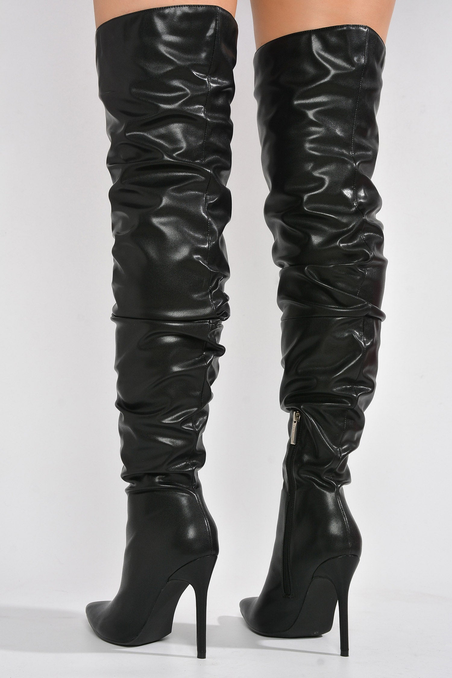 Leexa Women's Thigh High Slouch Boots - Pointed Toe Over The Knee Boots - Black - Cape Robbin