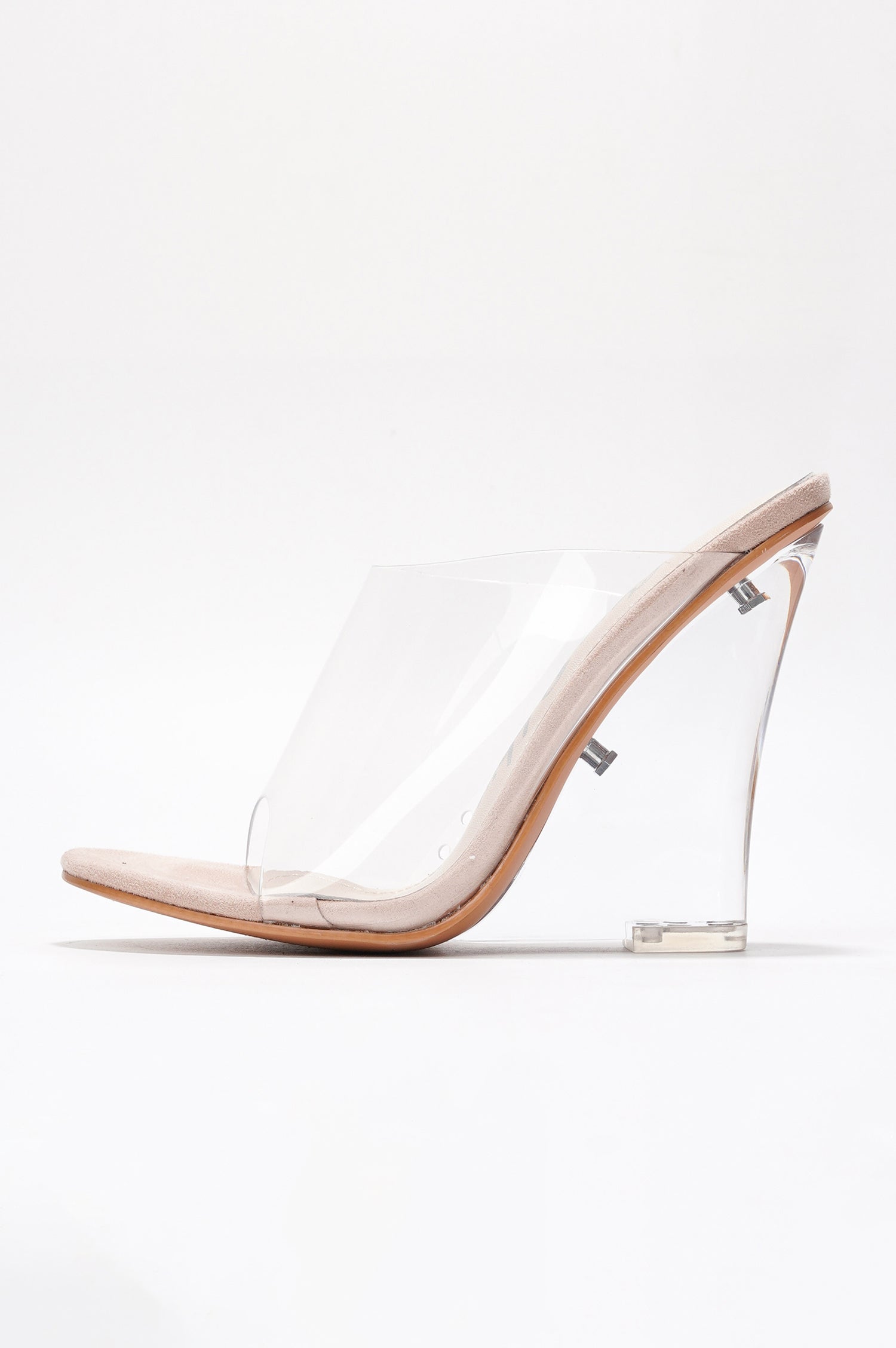 Lemonade Clear Slip-On Transparent Straps, Round Toe Wedge Heels - Beige - Cape Robbin