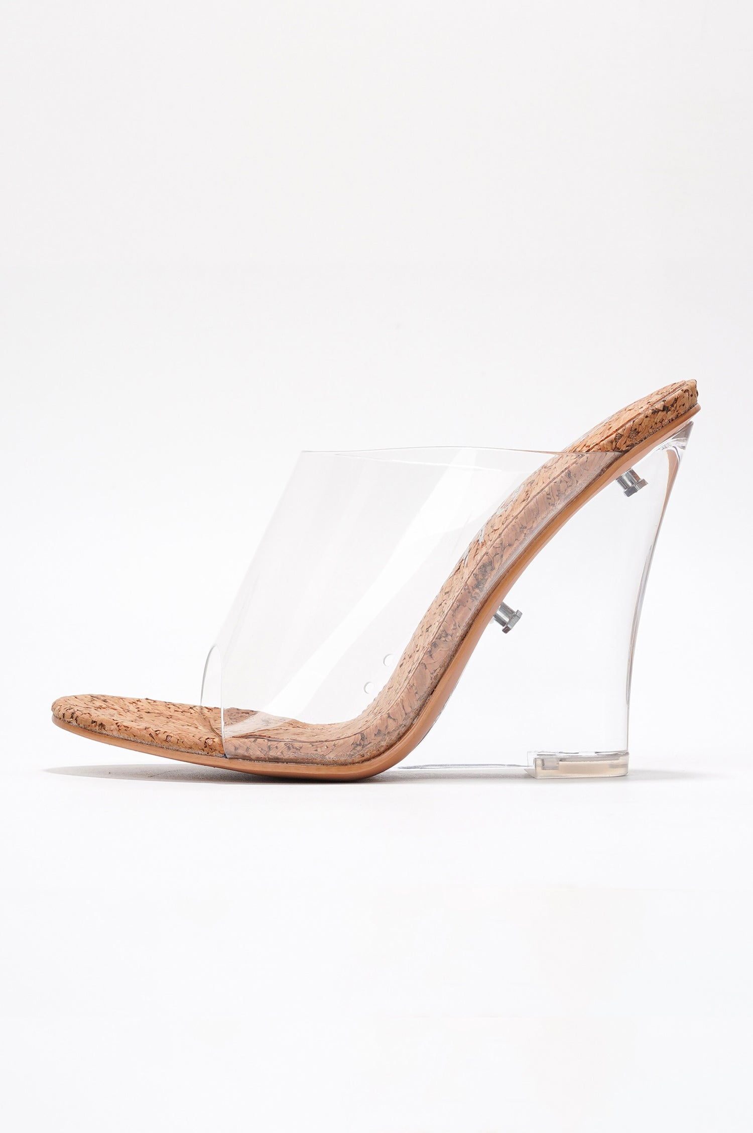 Lemonade Clear Slip-On Transparent Straps, Round Toe Wedge Heels - Cork - Cape Robbin