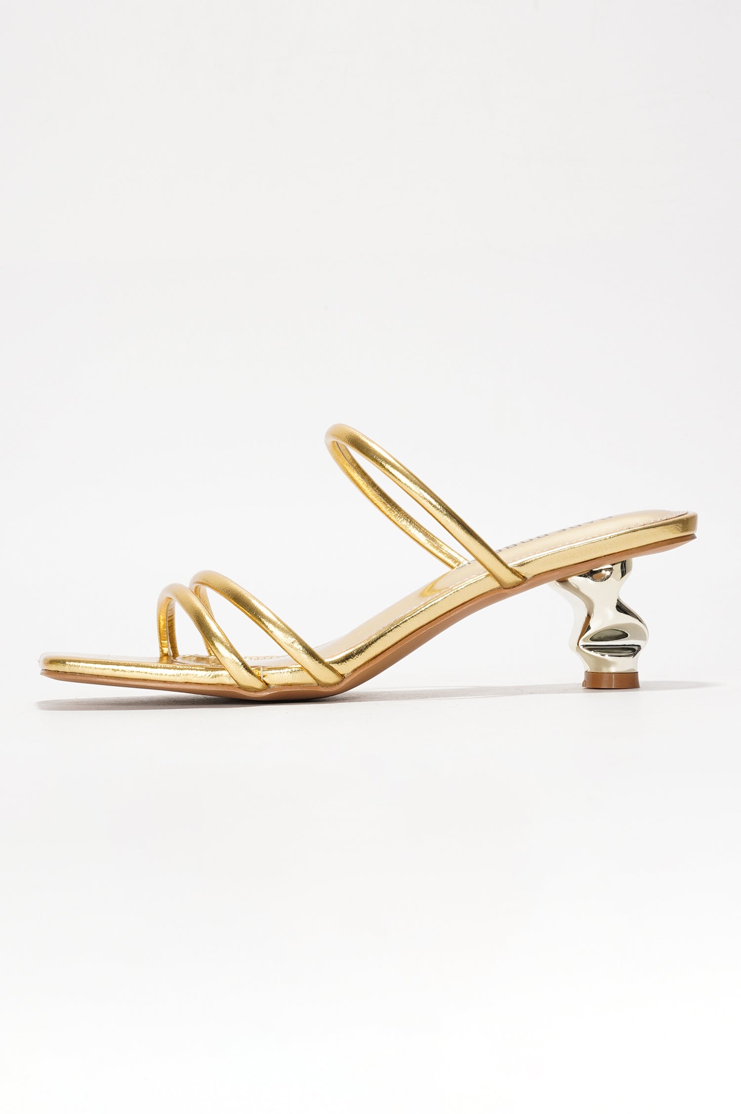 Leoline Kitten Heel Dress Sandals - Square Toe Slip On Low Heel Sandals - Gold