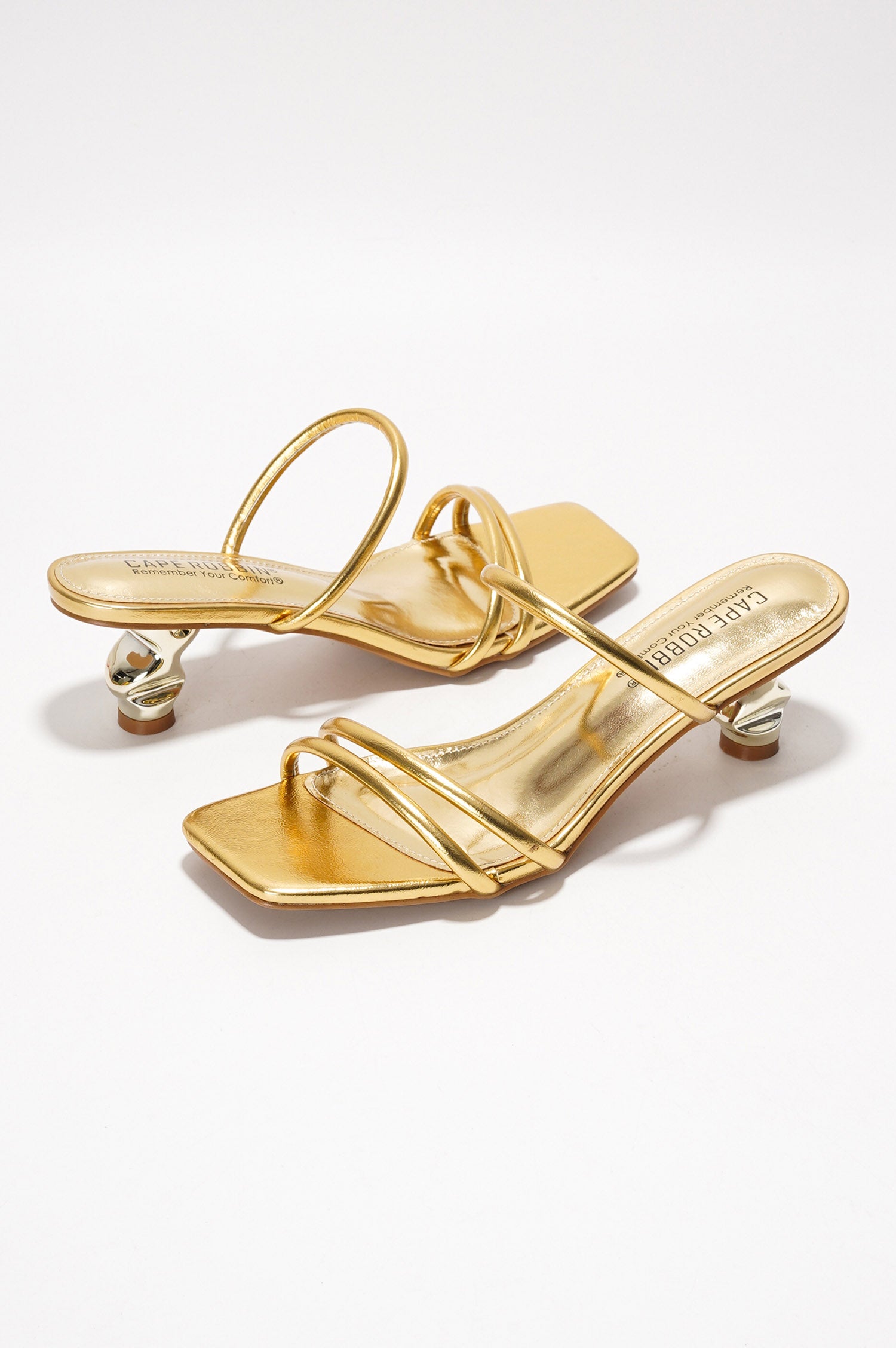 Leoline Kitten Heel Dress Sandals - Square Toe Slip On Low Heel Sandals - Gold