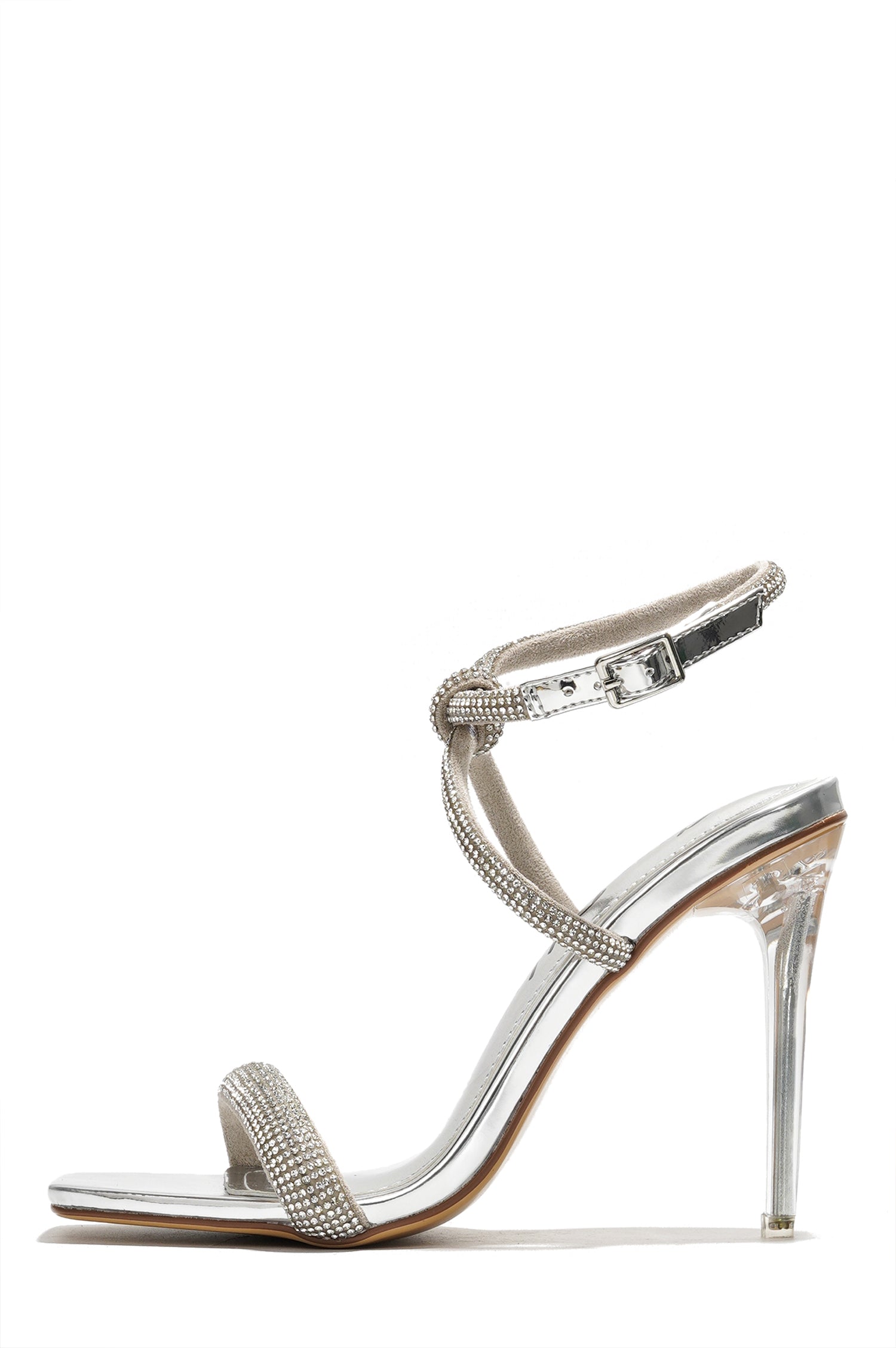 Lexington Rhinestone Stiletto Heel Sandals - Square Toe Ankle Strap Heels - Silver - Cape Robbin