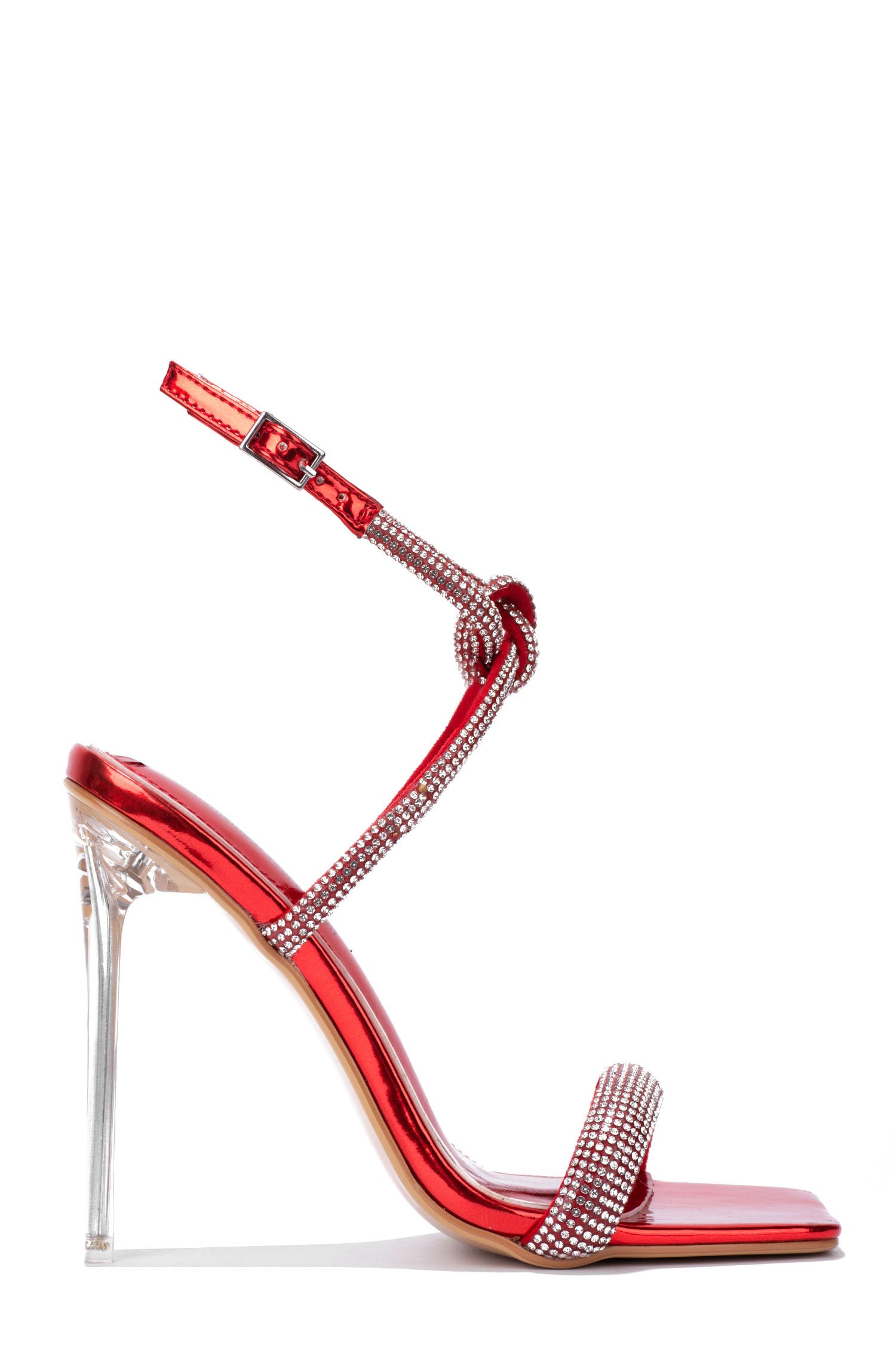 Lexington Rhinestone Stiletto Heel Sandals - Square Toe Ankle Strap Heels - Red - Cape Robbin
