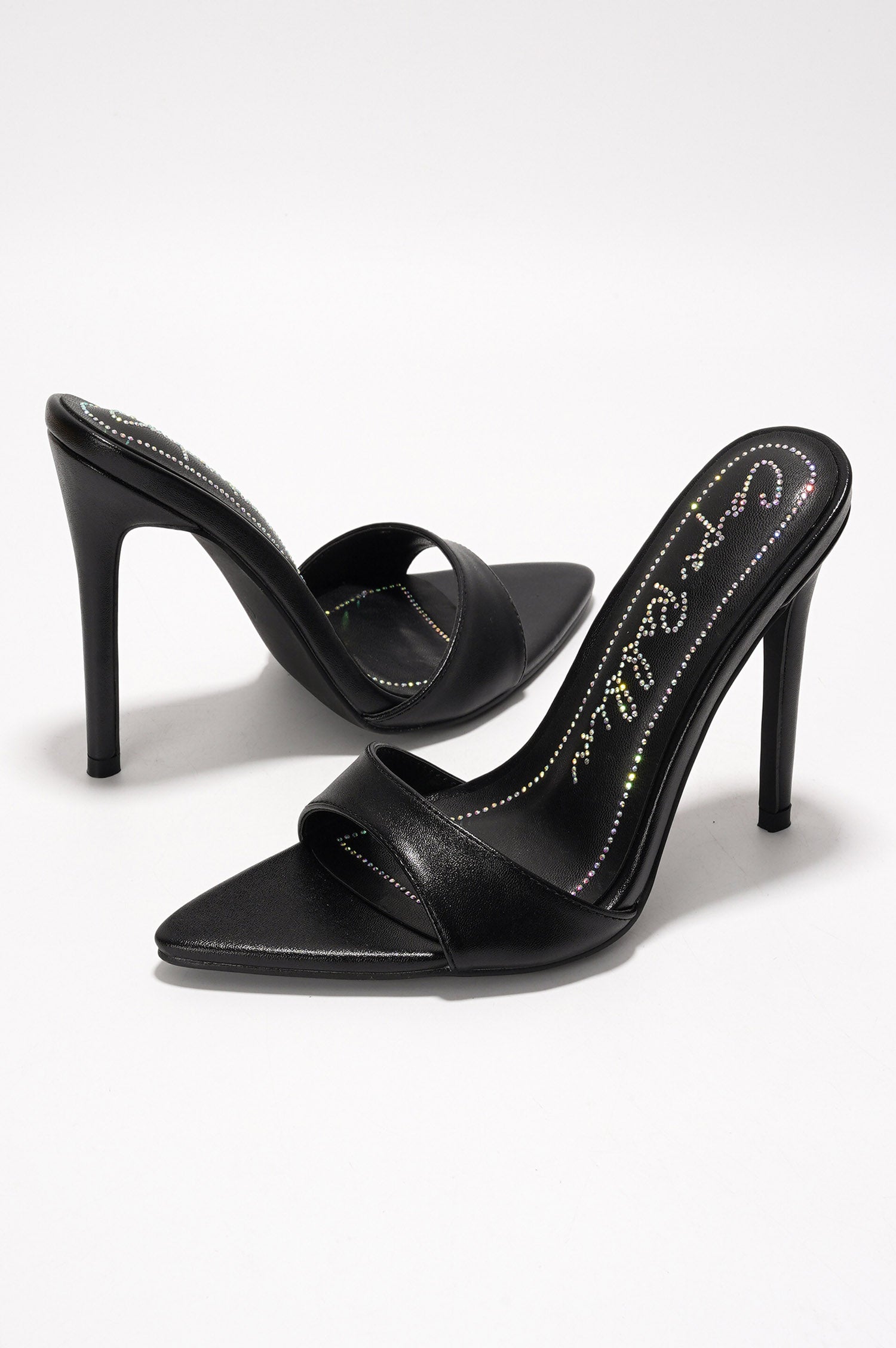 Loleta Women's Slip-on 4 Inch Stiletto Heels with Rhinestones - Black - Cape Robbin