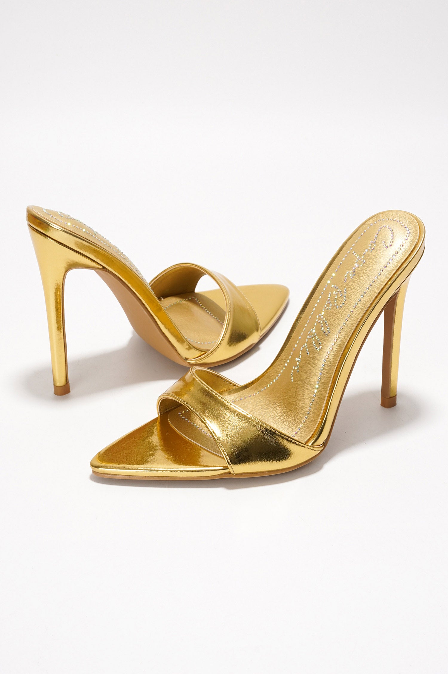 Loleta Women's Slip-on 4 Inch Stiletto Heels with Rhinestones - Gold - Cape Robbin