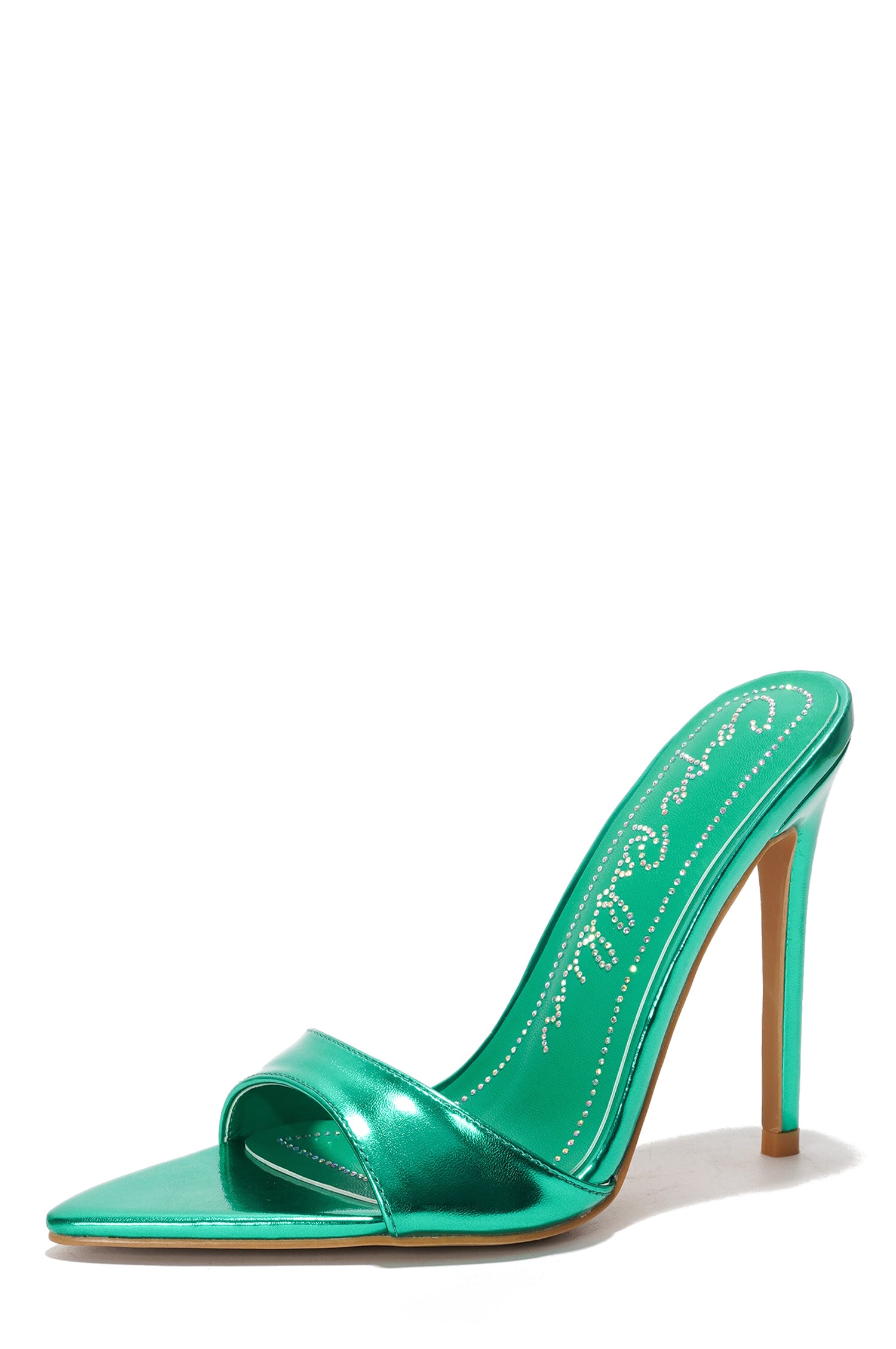 Loleta Women's Slip-on 4 Inch Stiletto Heels with Rhinestones - Green - Cape Robbin