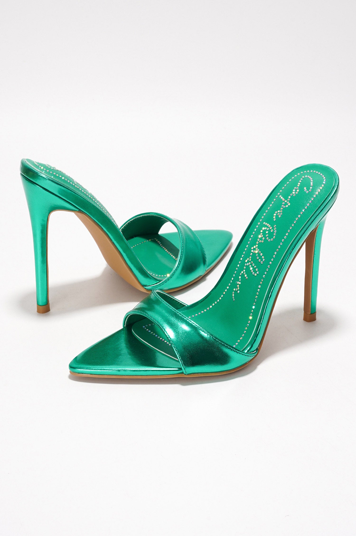 Loleta Women's Slip-on 4 Inch Stiletto Heels with Rhinestones - Green - Cape Robbin