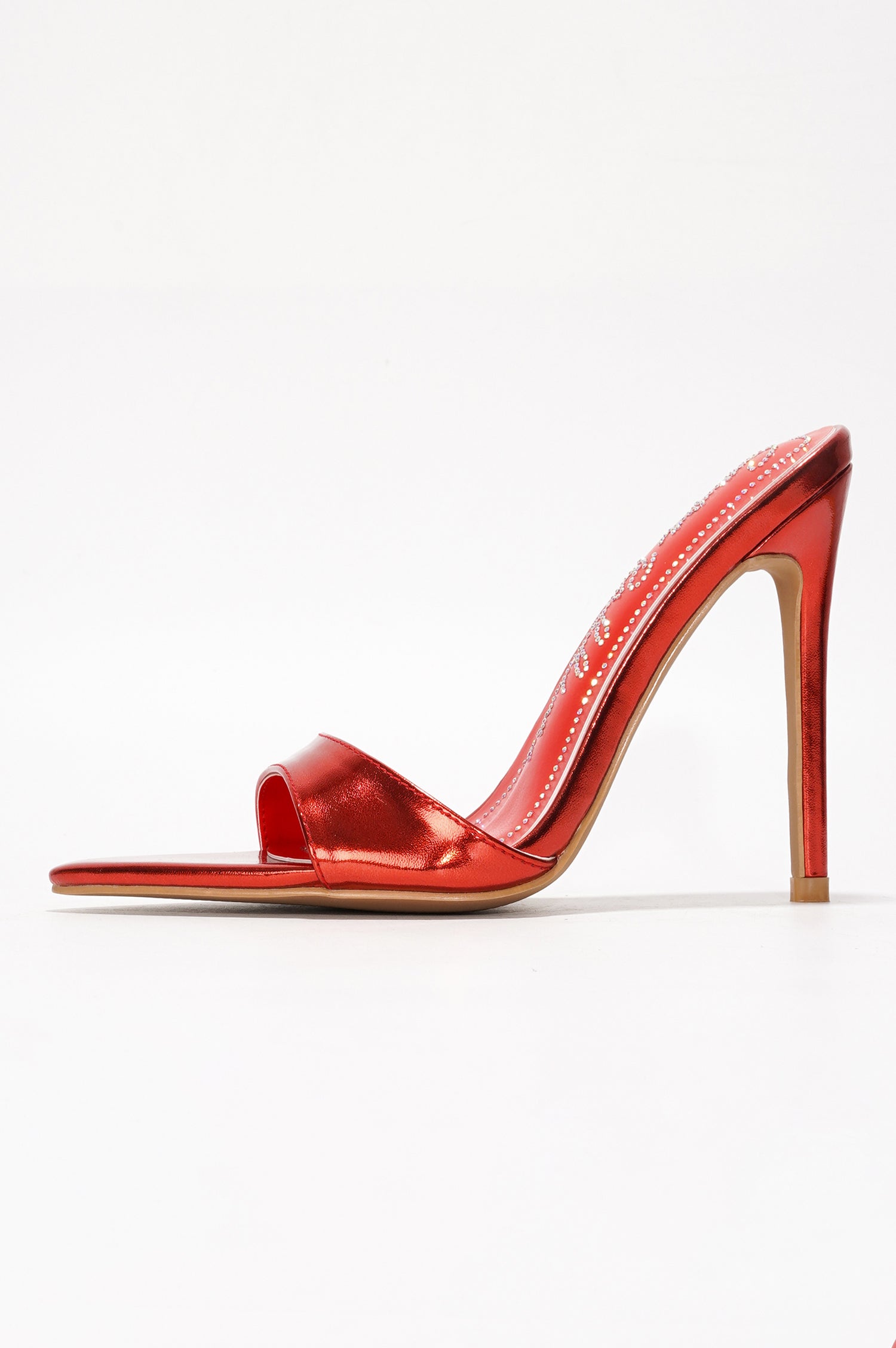 Loleta Women's Slip-on 4 Inch Stiletto Heels with Rhinestones - Red - Cape Robbin