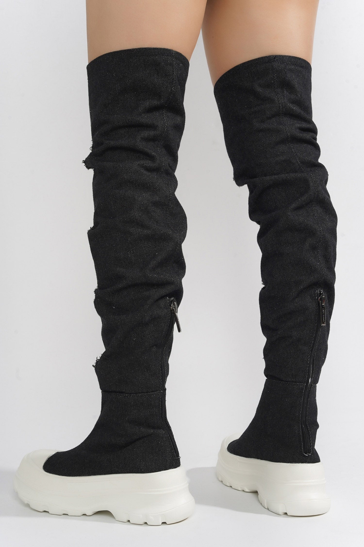 Looks Chunky Sole Thigh High Denim Sneakers – Cape Robbin