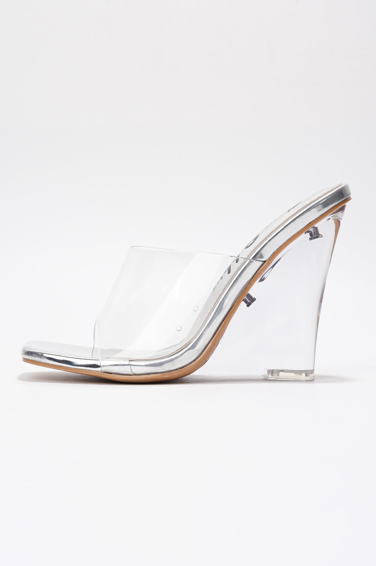 Mala Clear Slip-On Transparent Straps, Square Toe Wedge Heels - Clear - Cape Robbin