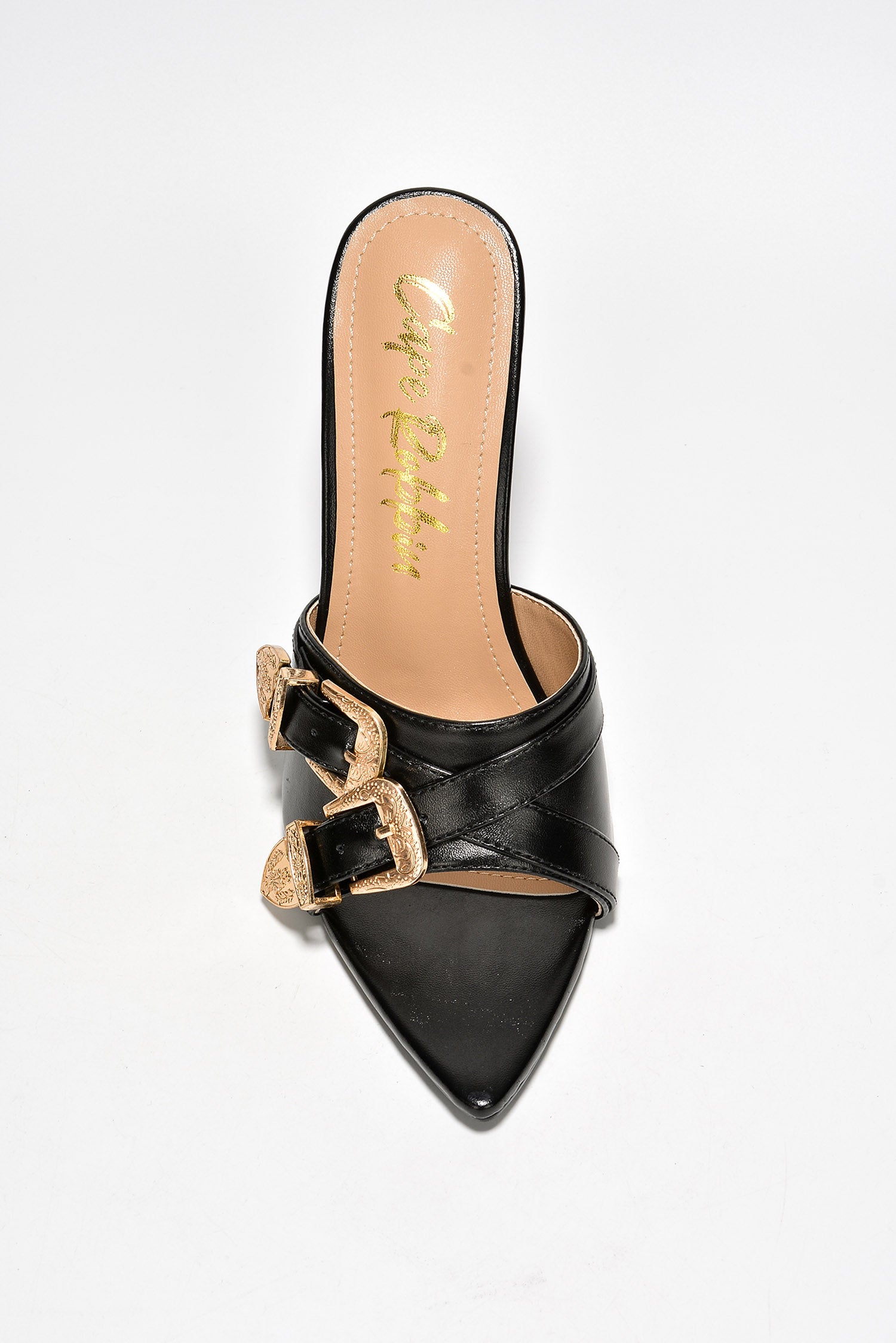 Marcella Buckles Pointy Toe Odd-Shaped Heels - Black