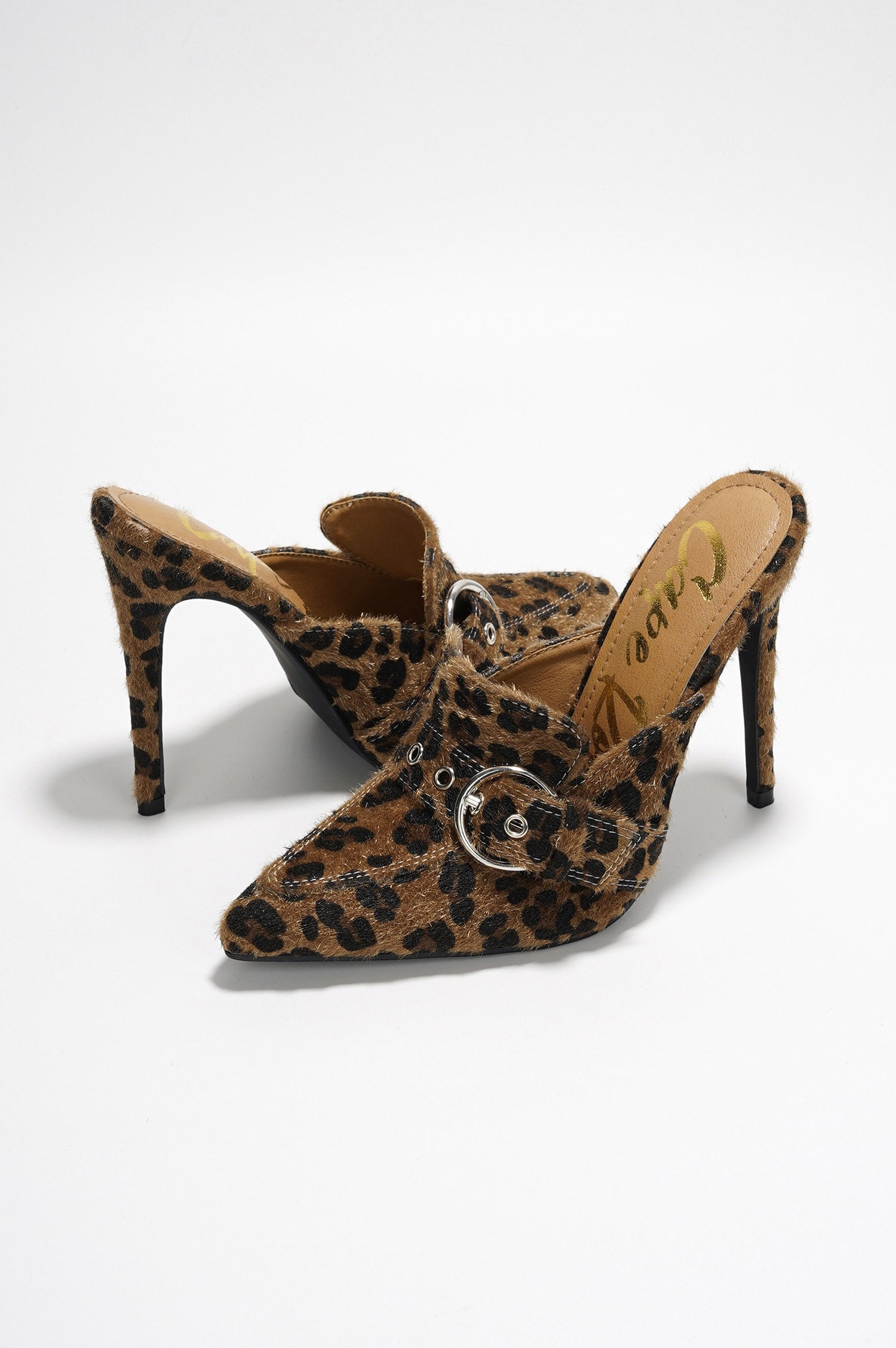 Marinna Slip-on Belt Mule Heels - Leopard