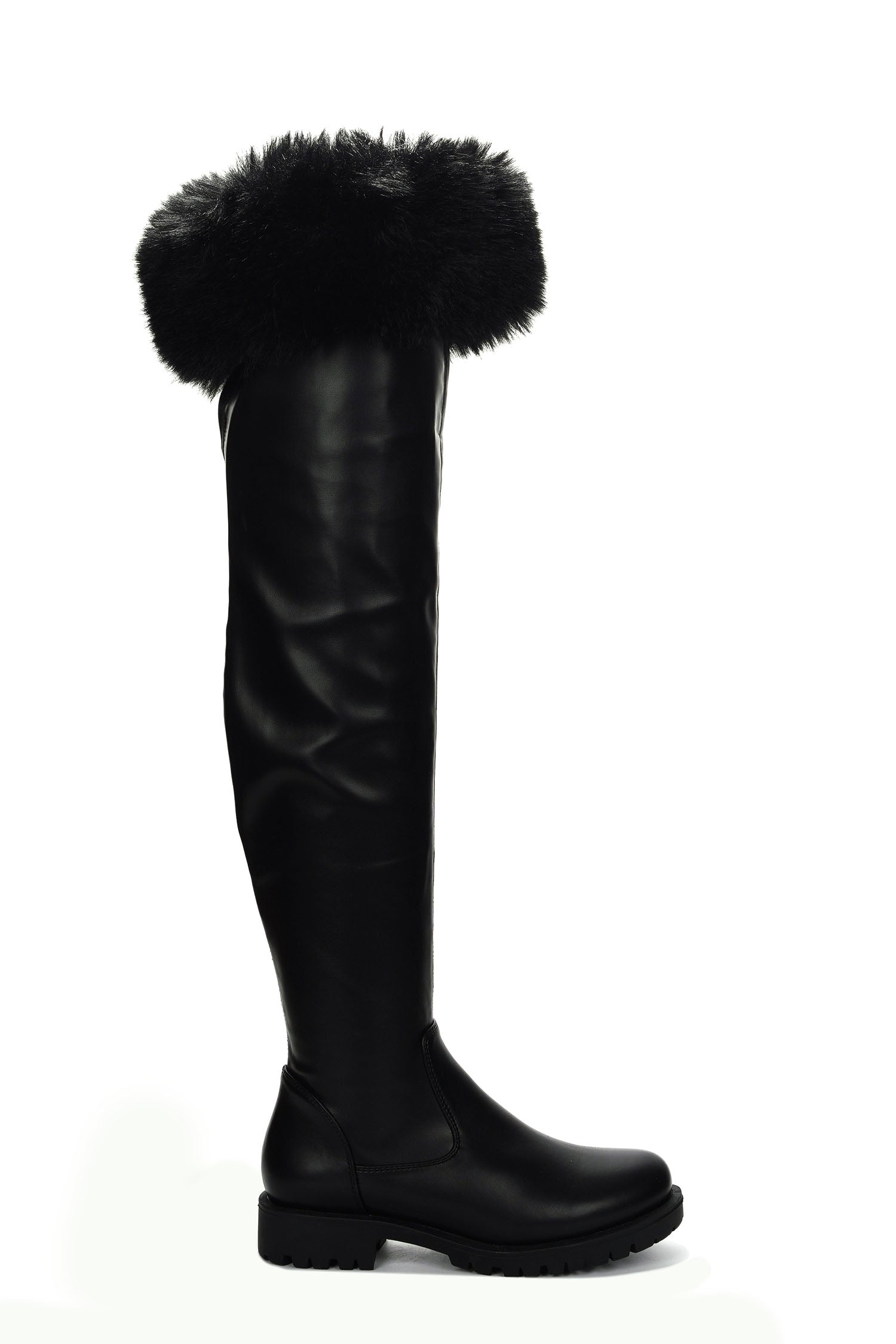 Meghani Fur-Coated Over-the-Knee Boots - Black