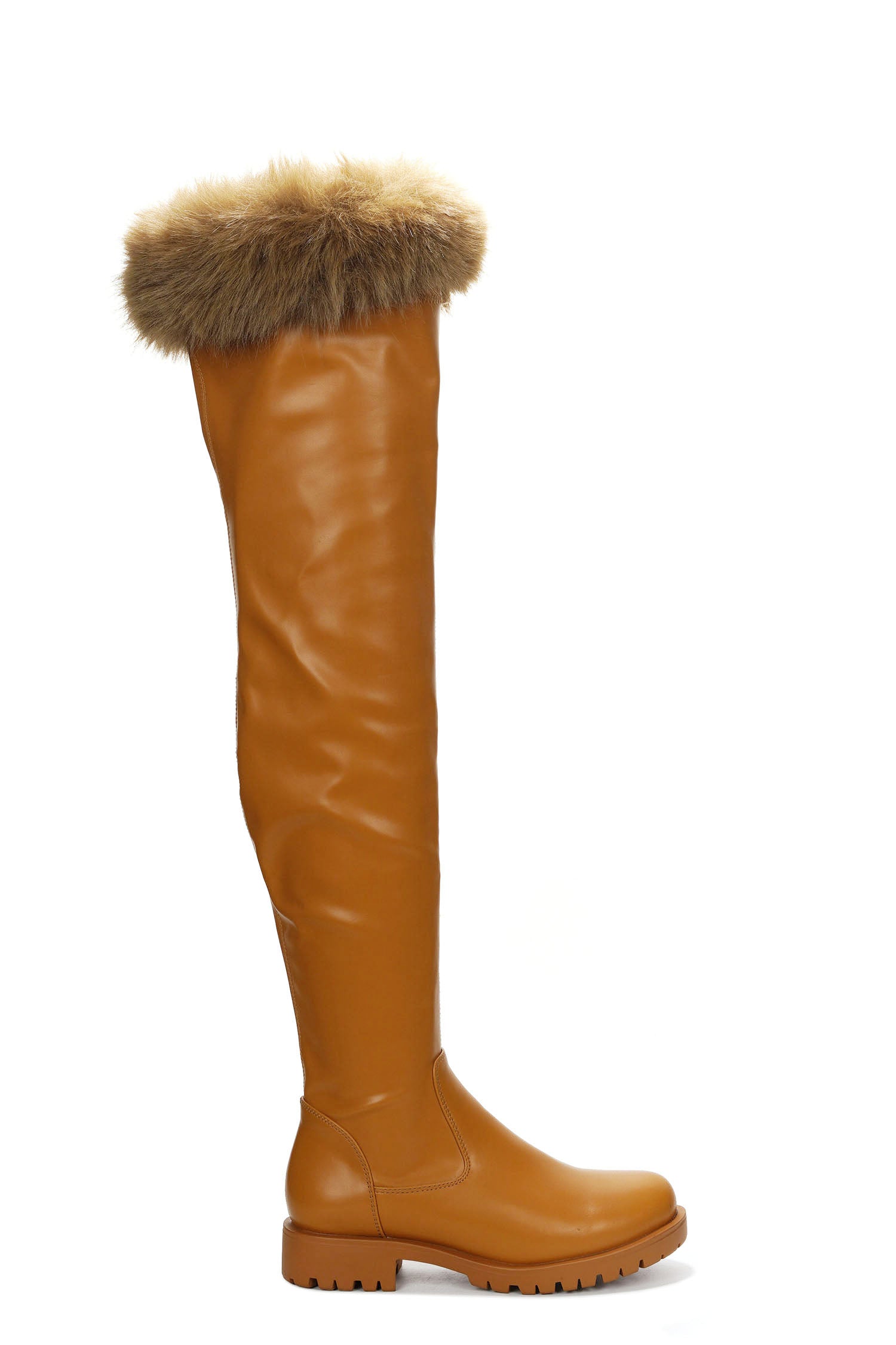 Meghani Fur-Coated Over-the-Knee Boots - Tan