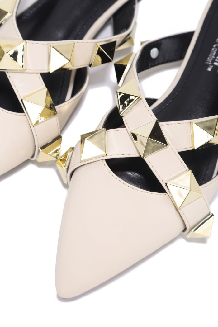 Melis Spike Pointy Toe Single Sole Flats - Off White