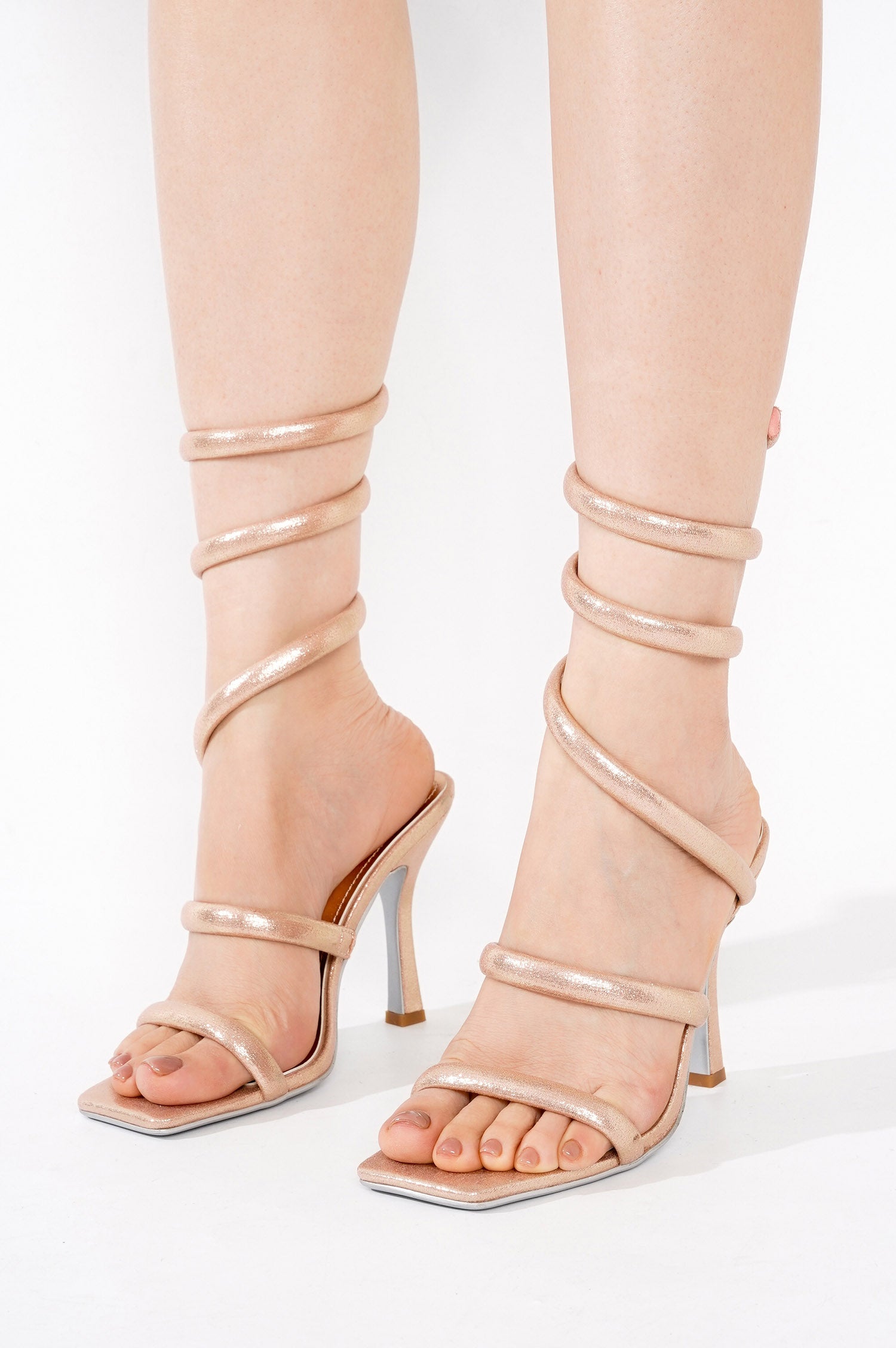 Myrta Women's Square Toe Heels - Ankle Wrap 4-inch Stiletto Sandals - Champagne - Cape Robbin